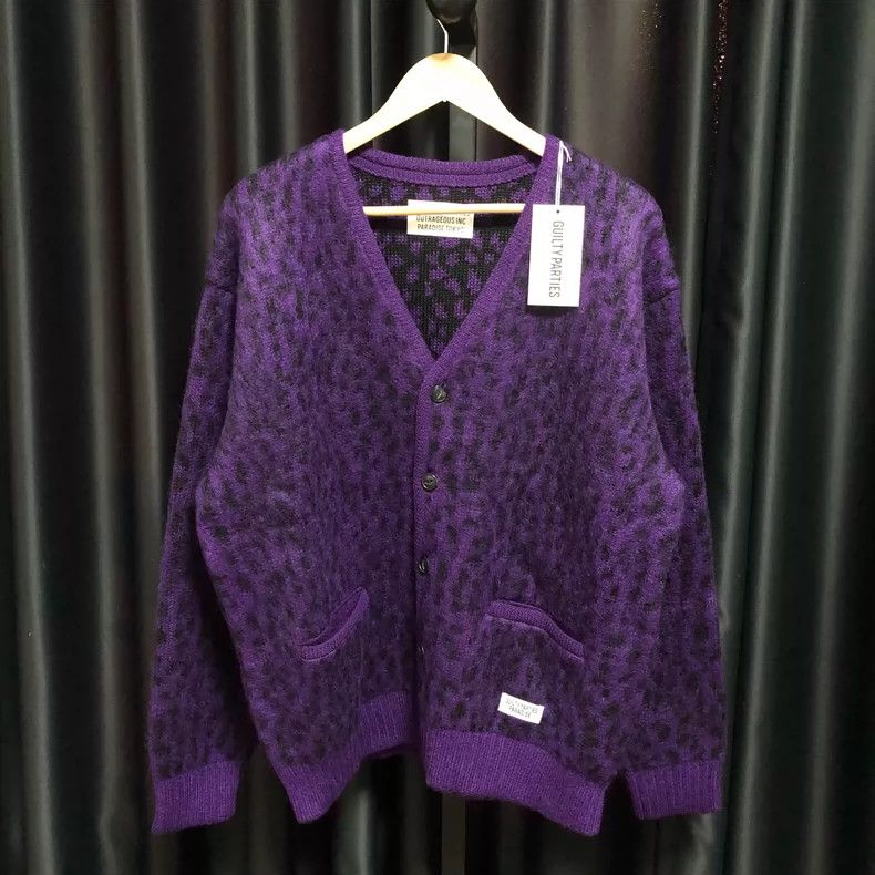 WACKO MARIA purple leopard mohair CARDIGAN knit open
