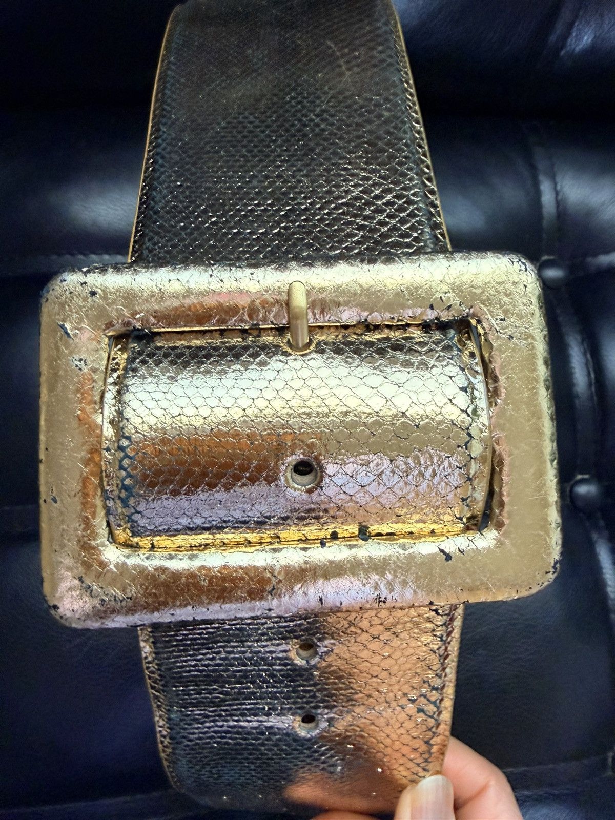 Other W. Kleinberg Wide Snakeskin Exotic Gold Leather Belt USA 34" Size ONE SIZE - 23 Thumbnail