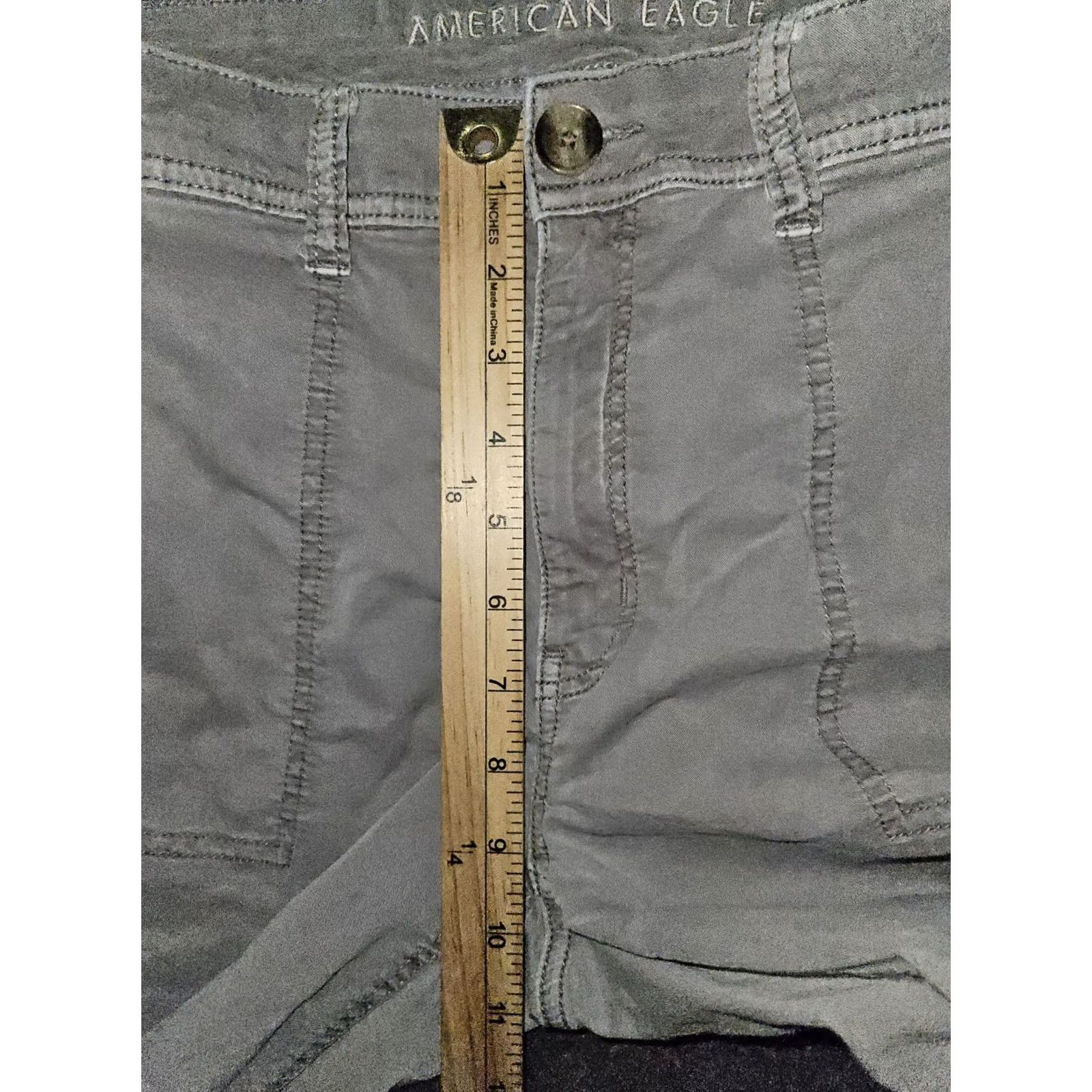 American Eagle Outfitters VINTAGE American Eagle Cropped Pant Women's 12 XL Gray Chino Mid Rise Frayed Hem Size 34" / US 12 / IT 48 - 5 Thumbnail