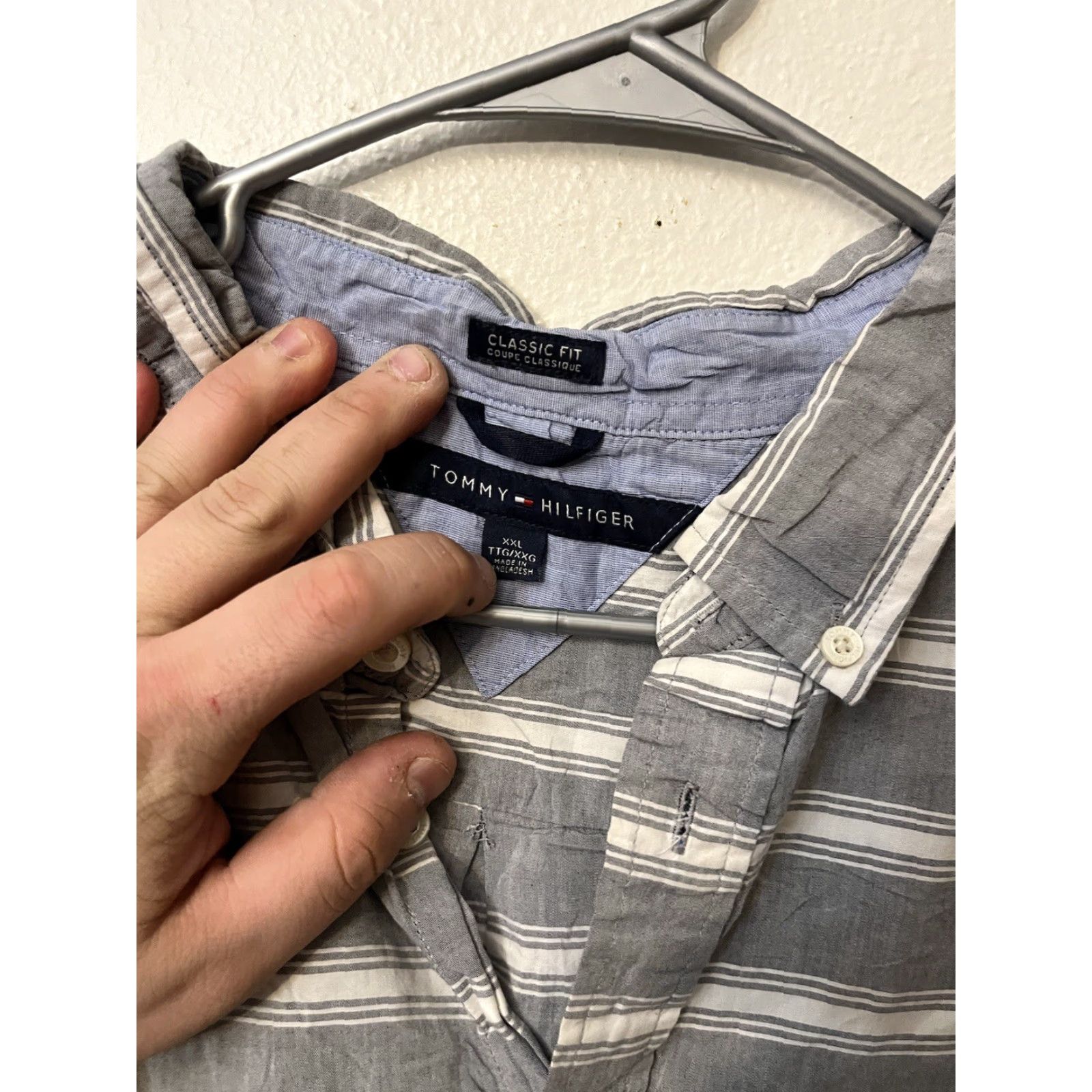 Tommy Hilfiger Tommy Hilfiger Gray Striped Classic Fit Short Sleeve Button Down Shirt Size XXL Size US XXL / EU 58 / 5 - 2 Thumbnail