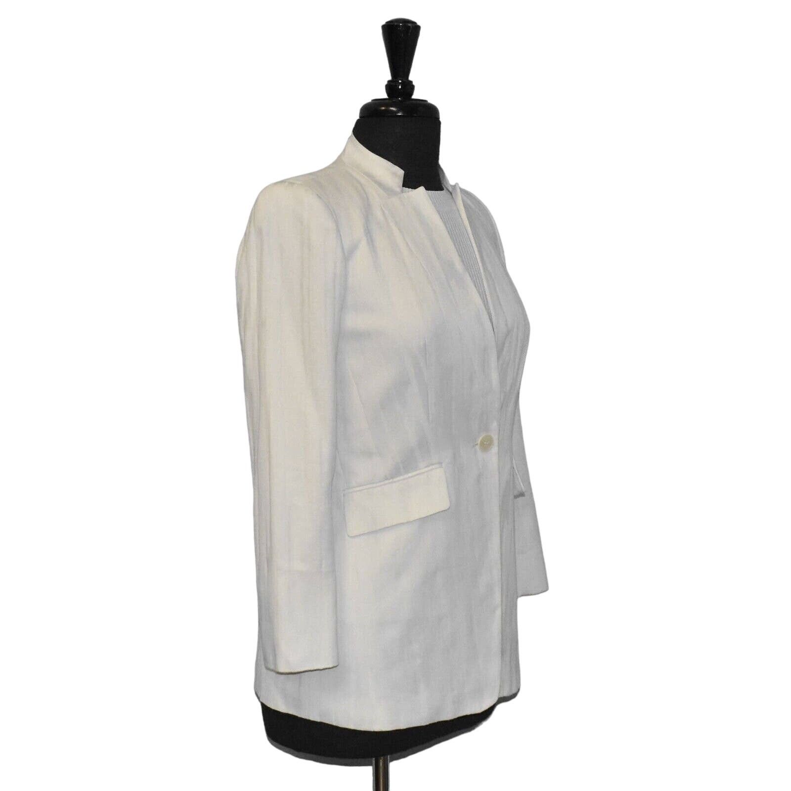 Lafayette 148 NEW LAFAYETTE 148 White Cotton Stand Collar Jacket Blazer 0 Size XS / US 0-2 / IT 36-38 - 2 Thumbnail
