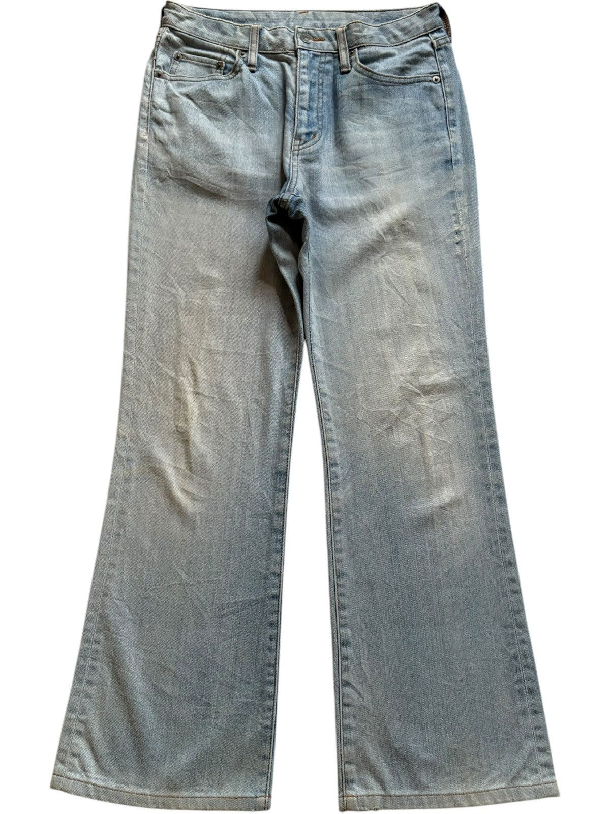 Japanese Brand × Marni × Uniqlo Vintage Japanese Uniqlo Stone Wash Patched Flare Jeans Size 28" / US 6 / IT 42 - 1 Thumbnail