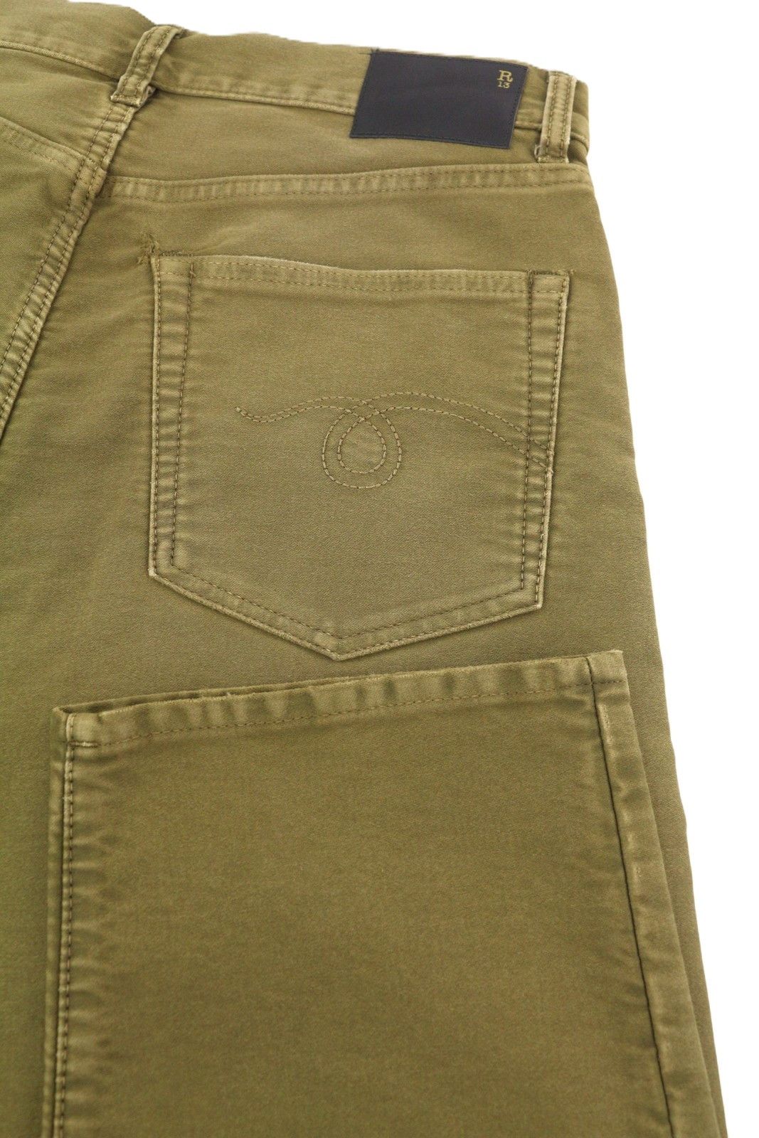 R13 BOYFRIEND 27 Olive Garment Dyed Moleskin Faded FW25 86611 Size 27" / US 4 / IT 40 - 5 Thumbnail