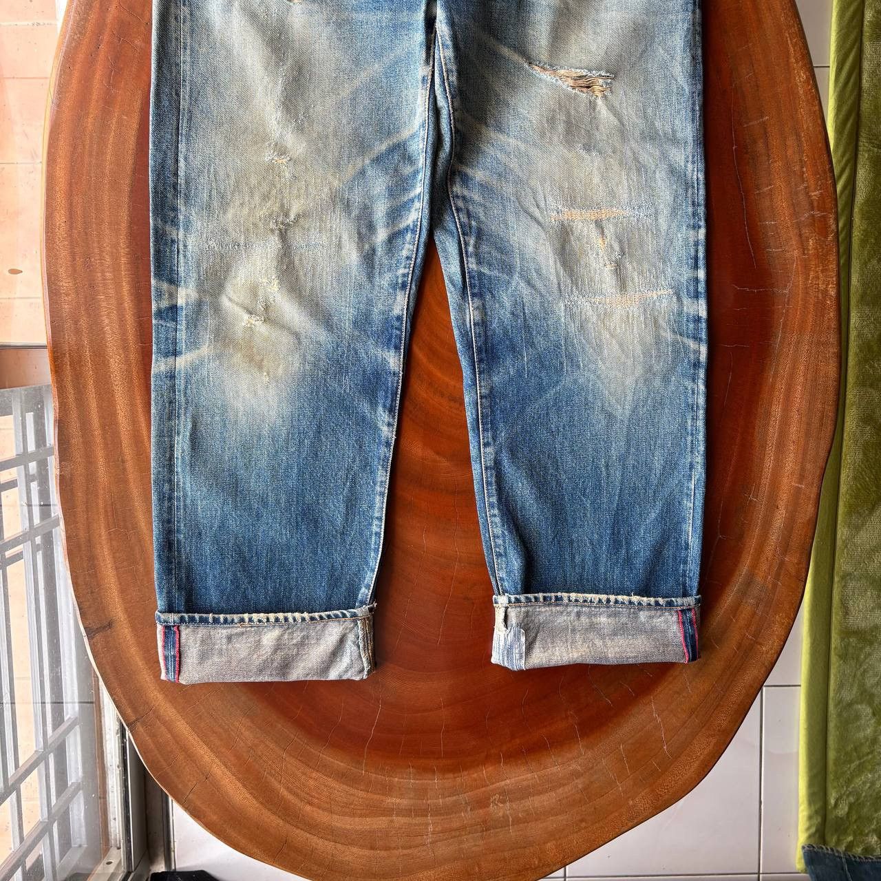 HOLLYWOOD RANCH MARKET Vintage 90’s HR Market Selvedge Distress Mud Wash Blue Pants Size US 34 / EU 50 - 5 Thumbnail