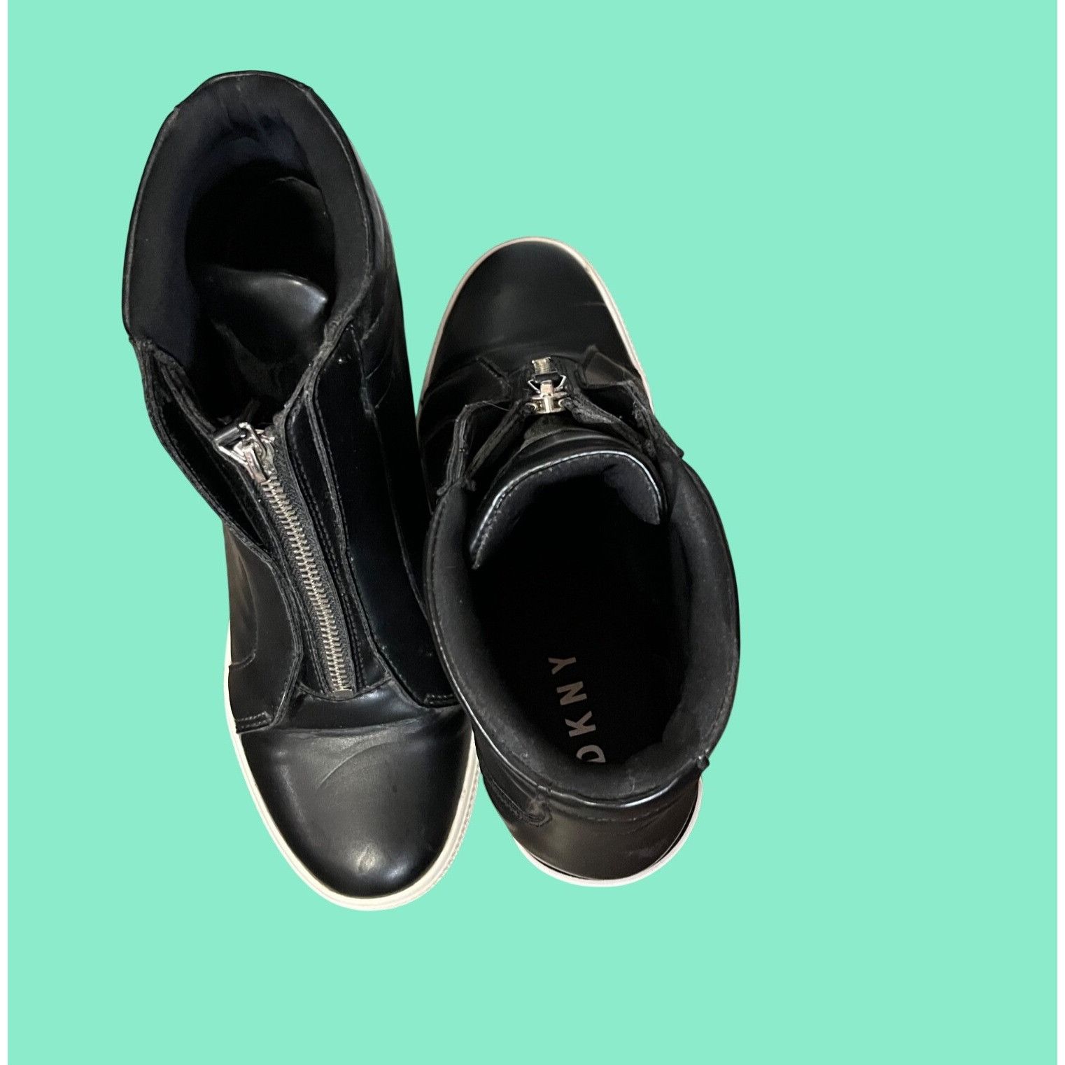DKNY DKNY Black High-Top Leather Sneakers With Zipper Closure & L Size US 8.5 / IT 38.5 - 1 Thumbnail