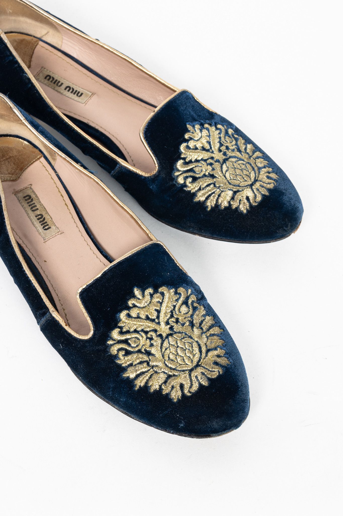 Miu Miu Miu Miu PF12 Blue Velvet Embroidered Crystal-Heel Loafers Size US 8 / IT 38 - 6 Thumbnail