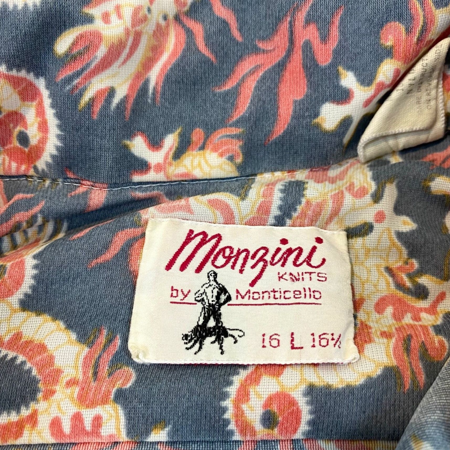 Vintage VTG Monzini Shirt Mens Large 16-16.5 Red Blue Dragon Asian Button Up Disco Party Shirt Size US L / EU 52-54 / 3 - 3 Thumbnail