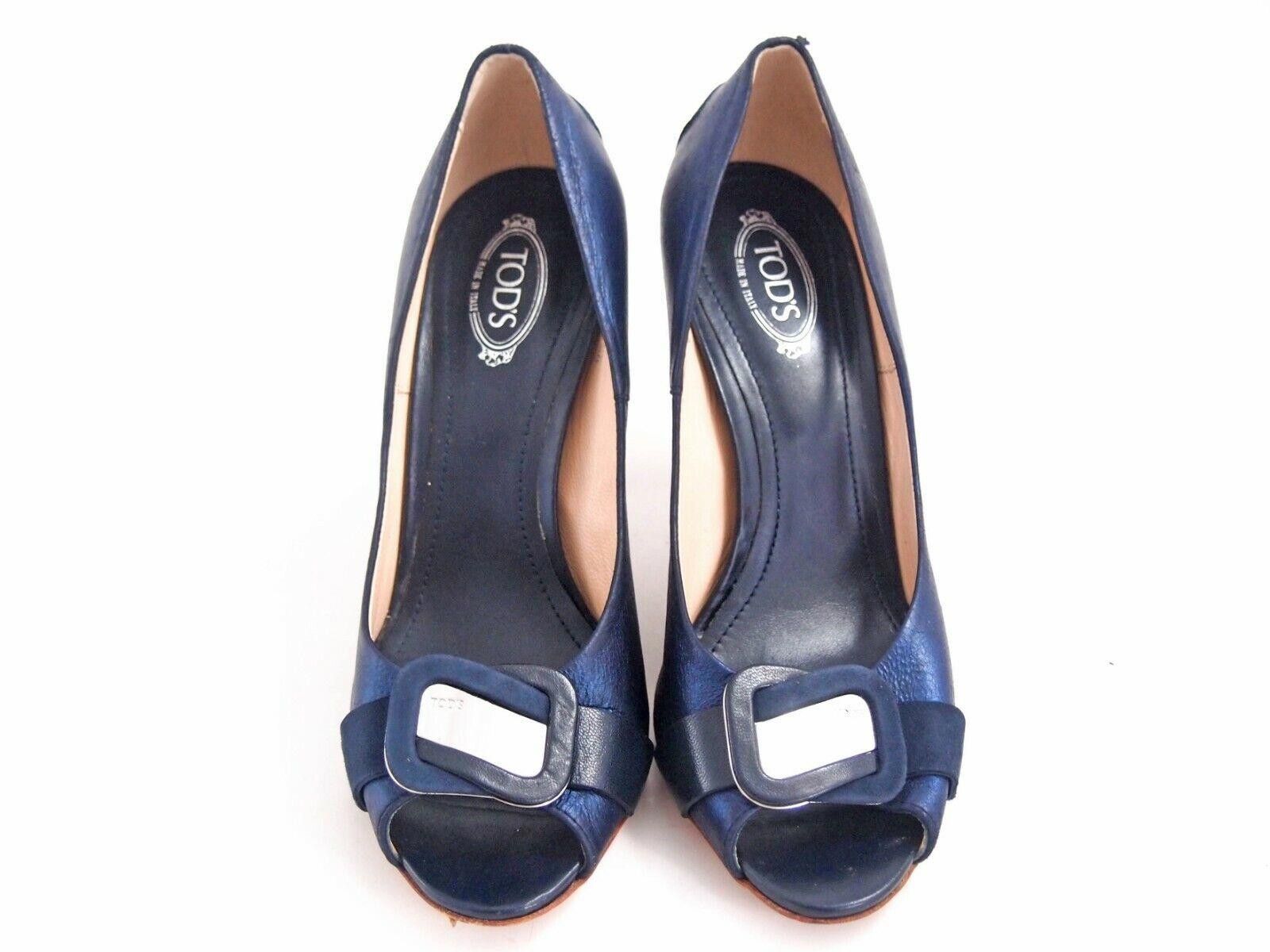 Tod's Tod's Peep Toe Heels Blue Leather Womens 6.5 EU 36.5 Size US 6.5 / IT 36.5 - 3 Thumbnail