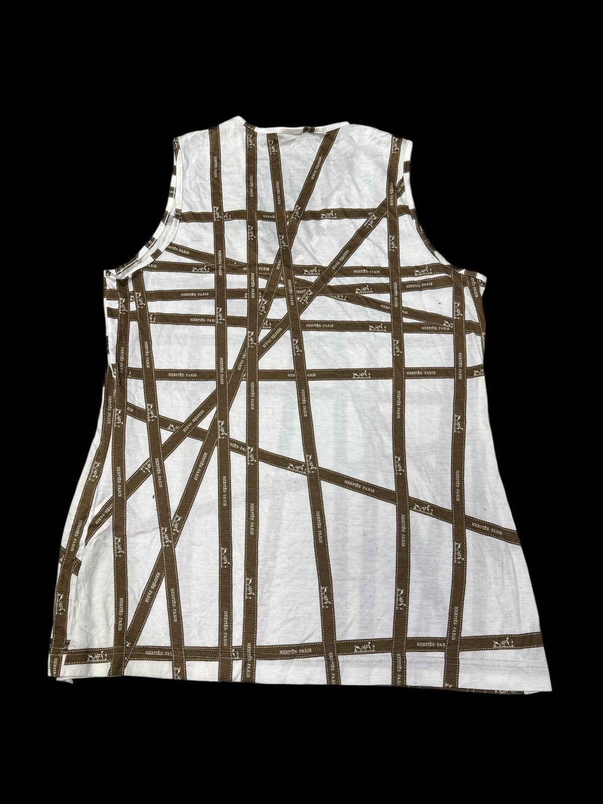 Hermes × Vintage VINTAGE HERMES RIBBON PRINT SLEEVELESS SHIRT TOP Size XL / US 12-14 / IT 48-50 - 2 Thumbnail