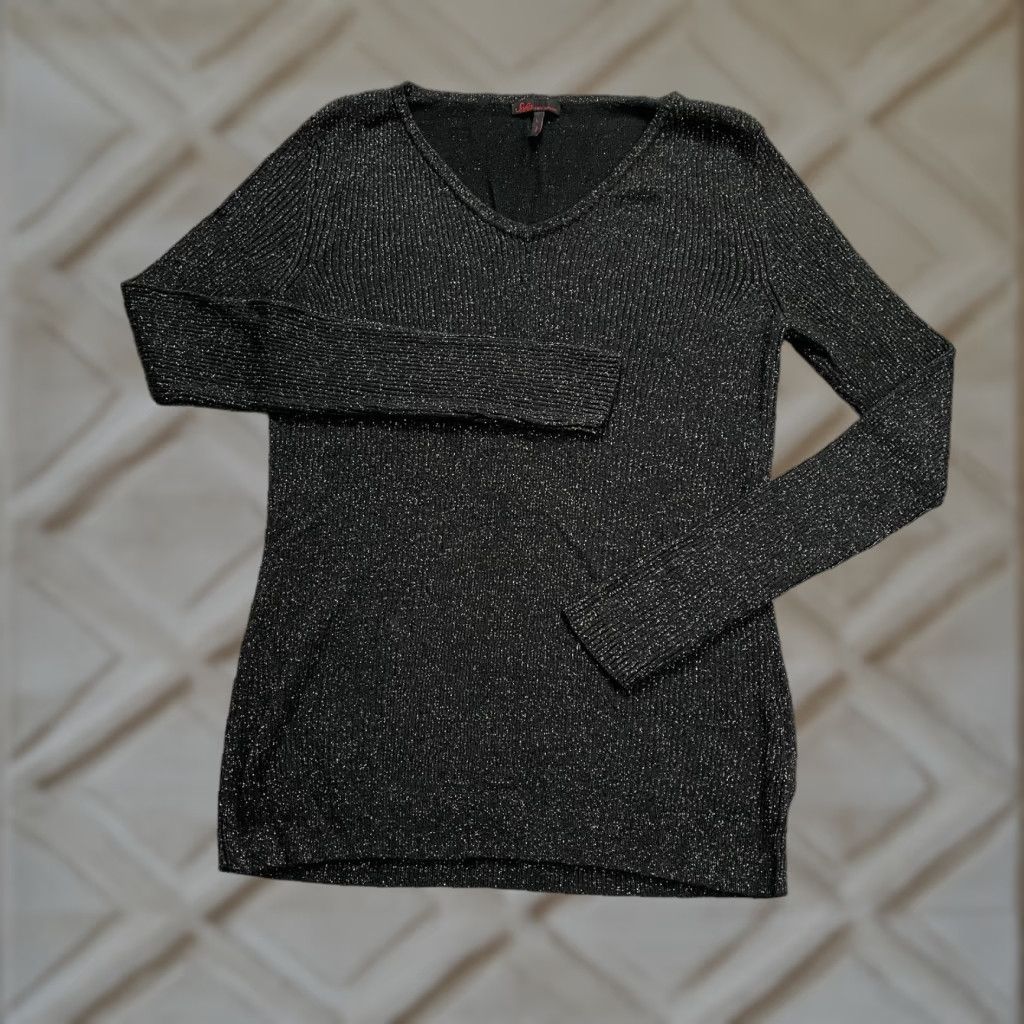 Vintage Sofia Vergara Sweater Womens Large Black VNeck Pullover Glitter Sparkly Knit Size L / US 10 / IT 46 - 1 Thumbnail
