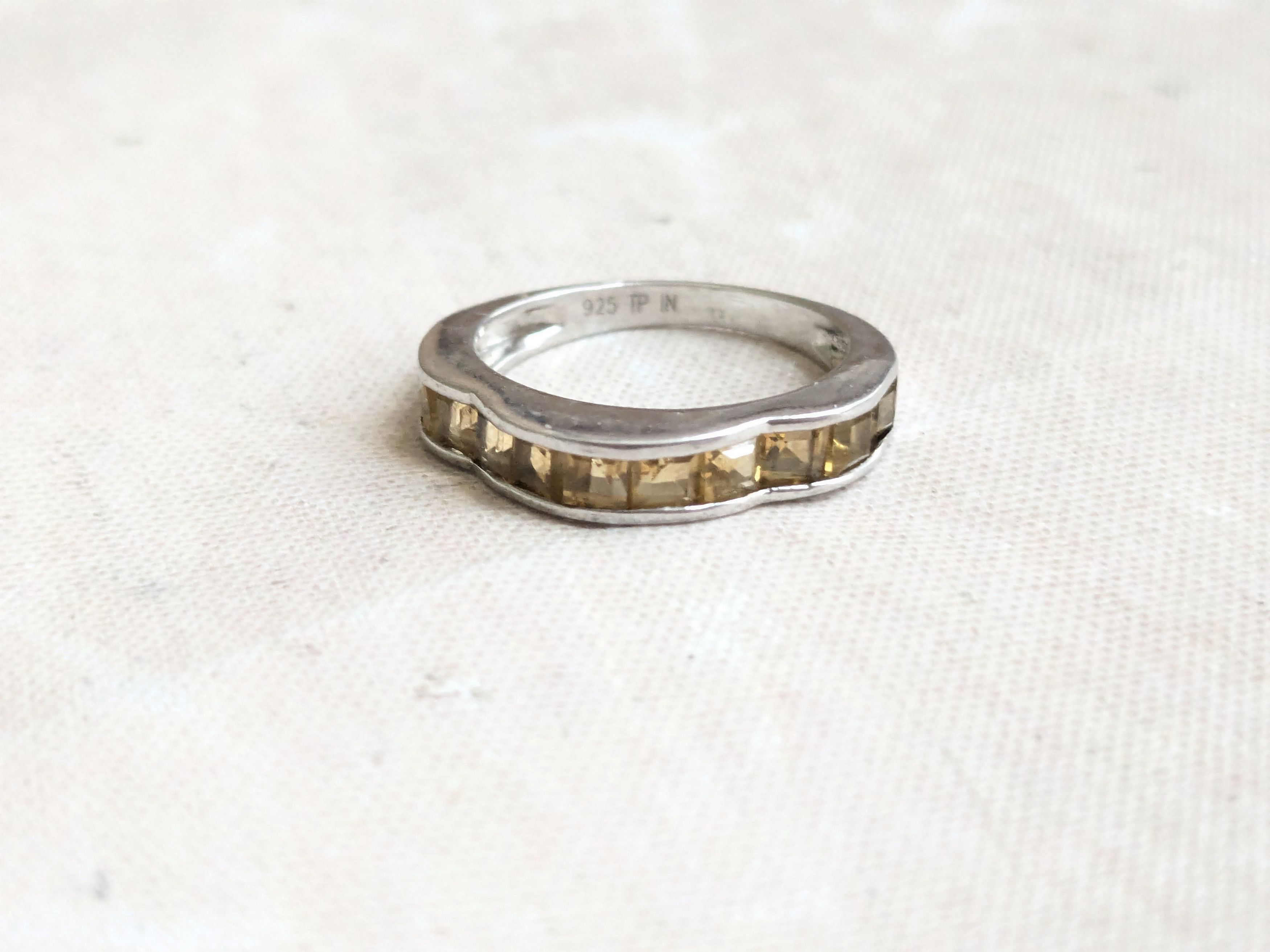 Sterling Silver Vintage Sterling Silver Band Ring 7 Yellow Citrine Size ONE SIZE - 3 Thumbnail