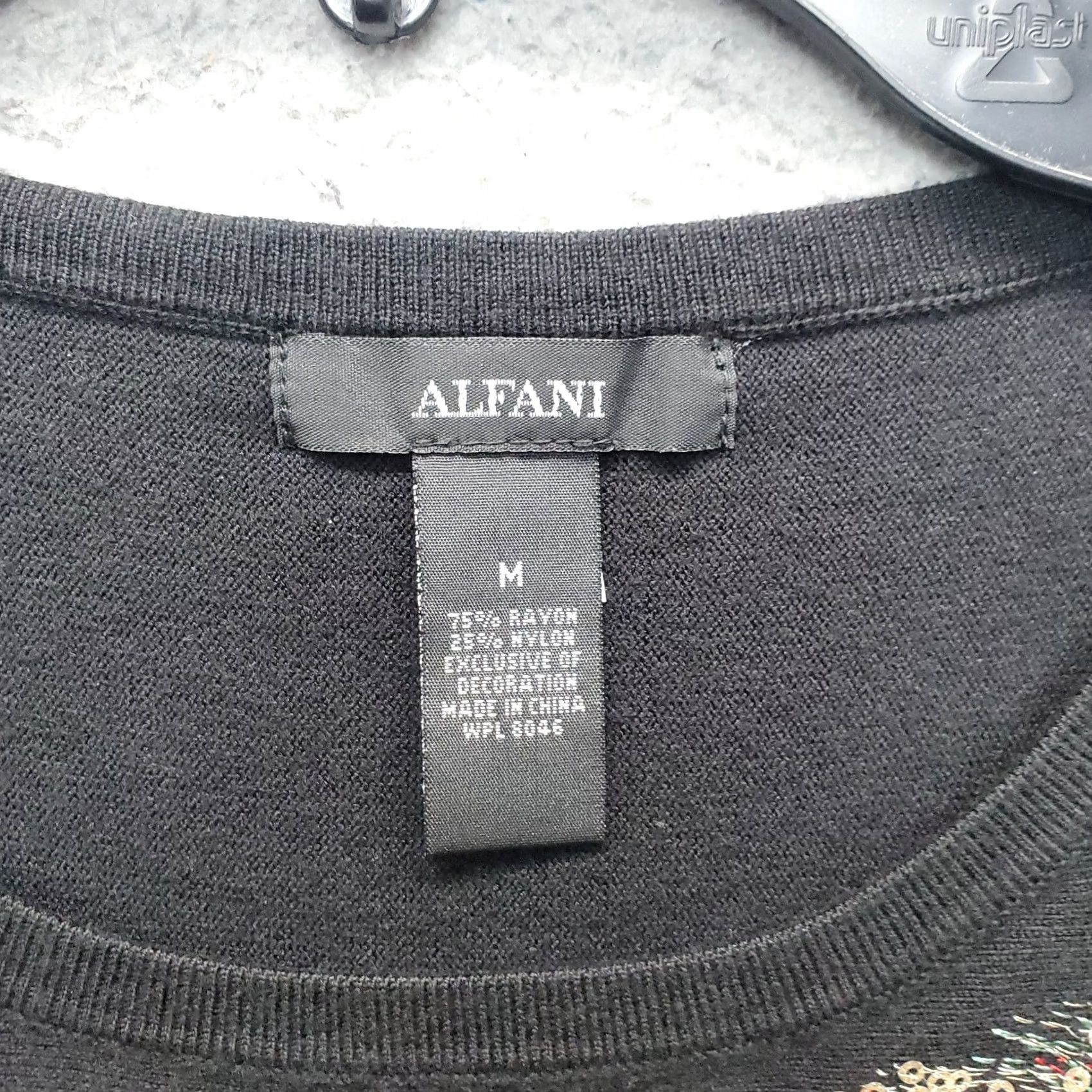 Alfani Alfani Womens Tunic Blouse M Black Embroidered Sequin Peacock Pullover Size M / US 6-8 / IT 42-44 - 6 Thumbnail