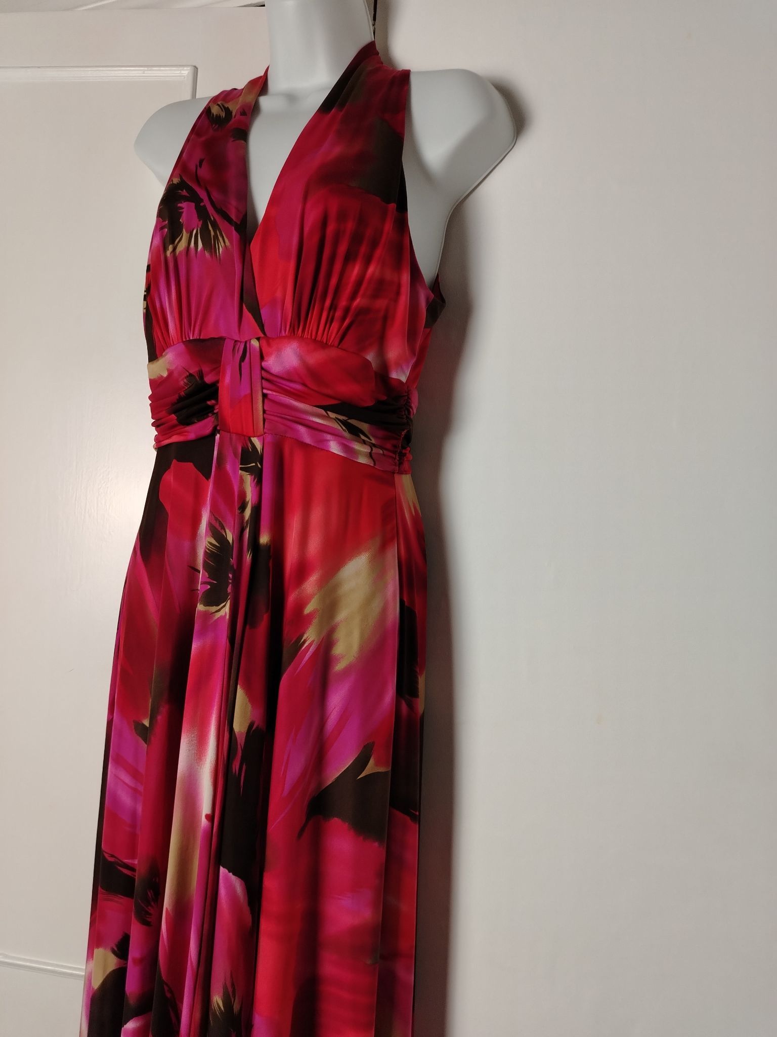 Other Pre-Loved Maxi Dress Women's 12 Pink Halter Neck Ruched Size XL / US 12-14 / IT 48-50 - 6 Thumbnail