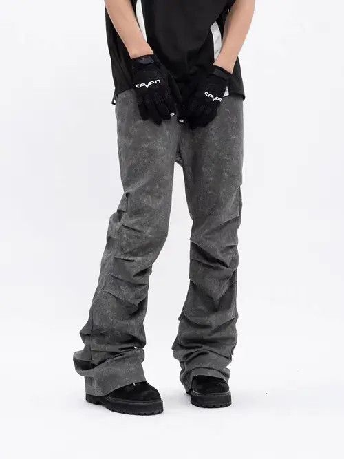 VIBE Vintage washed gray pleated micro-flare jeans Size US 34 / EU 50 - 4 Thumbnail