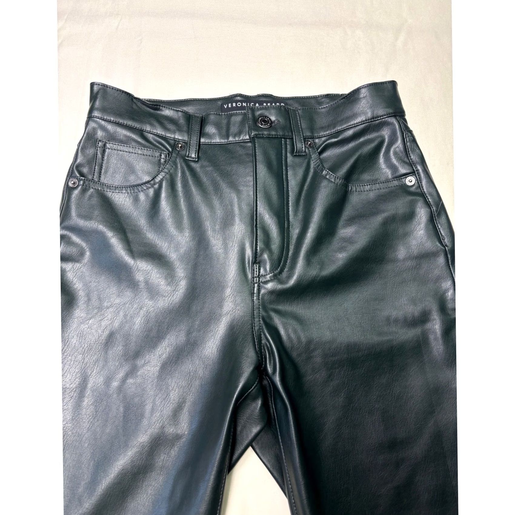 Veronica Beard VERONICA BEARD Jeans Faux Leather Pants Forest Green Straight Leg Womens 27x29 Size 27" / US 4 / IT 40 - 2 Thumbnail