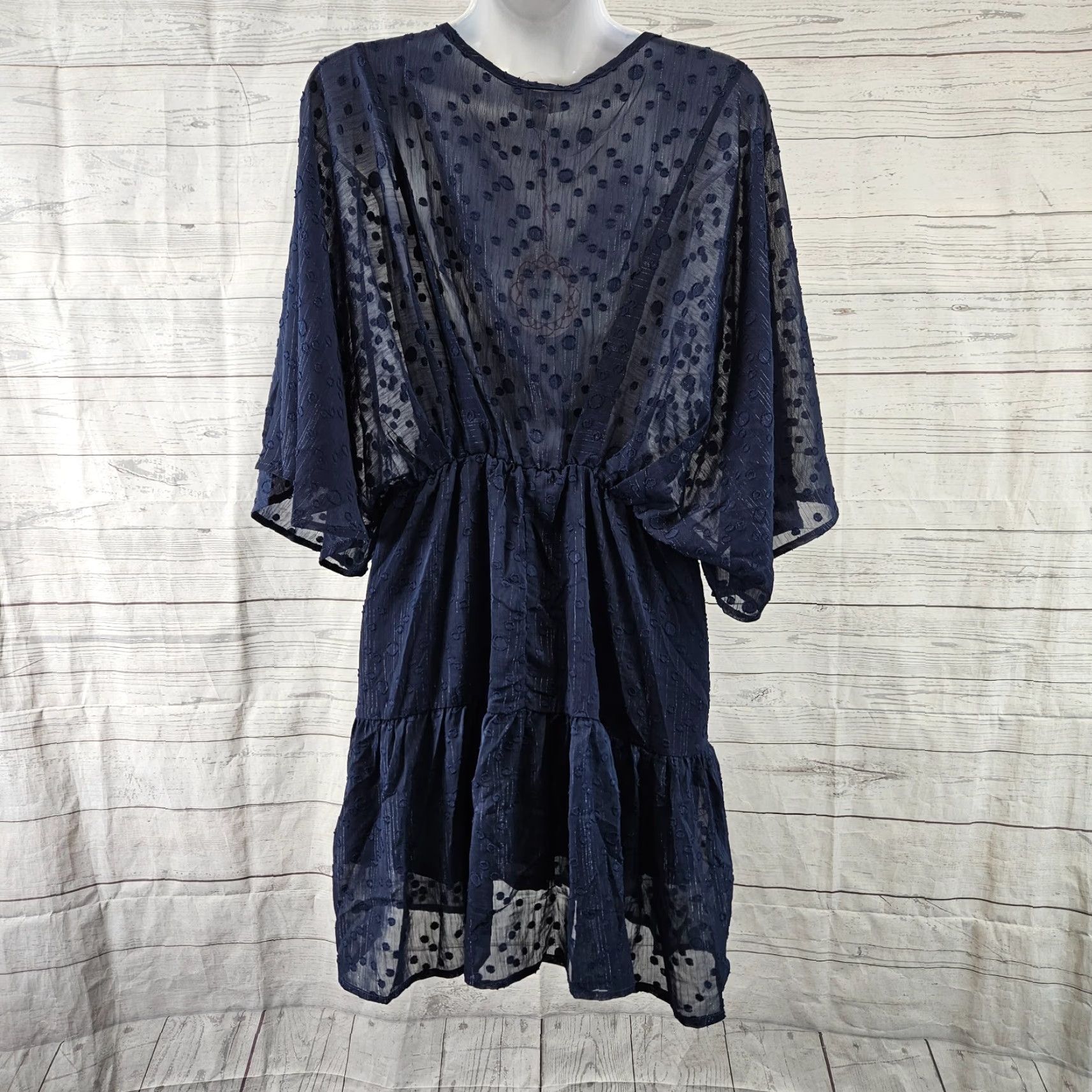 Vintage UMGEE Womens Dress Sz S Blue Polka Dot Semi Sheer V-Neck Mini Dress Woman Small Blue Polka Dot Sheer V-Neck Size S / US 4 / IT 40 - 4 Thumbnail