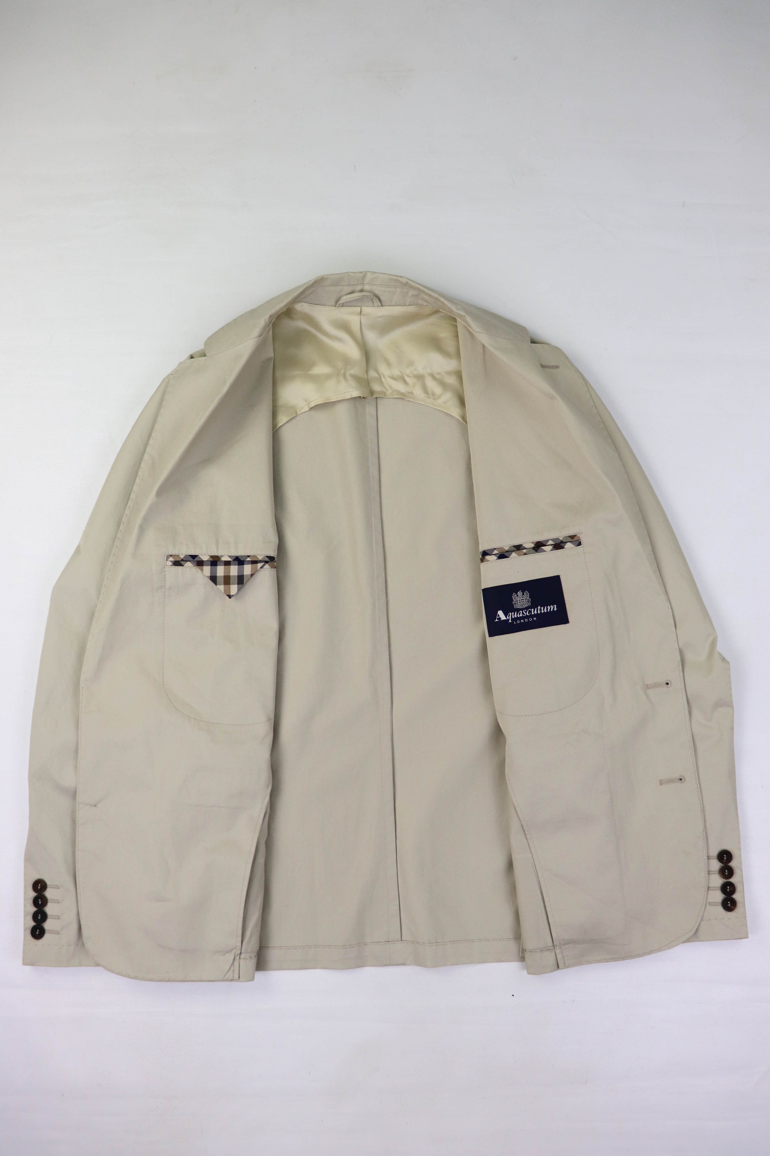 Aquascutum Aquascutum Made in Italy Light Beige Cotton Blazer Jacket Size 40S - 16 Thumbnail