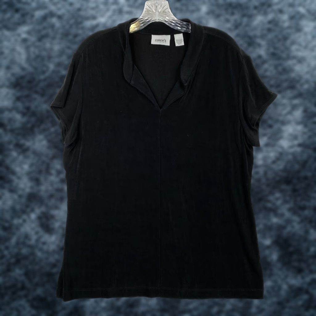 Vintage Chico's Travelers Top Womens XL Black Jersey Knit Short Sleeve Vintage Blouse Easy Care Size XL / US 12-14 / IT 48-50 - 1 Thumbnail