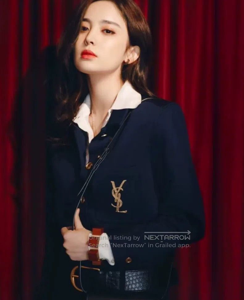 Saint Laurent Paris Saint Laurent Paris Navy Blue Logo Embroidered Wool Lapel Size US M / EU 48-50 / 2 - 8 Thumbnail