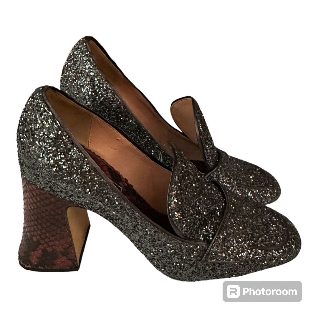 image of These Are Rochas Glitter Pumps With Snakeskin 4” Heel Shoes, Women's (Size 8)