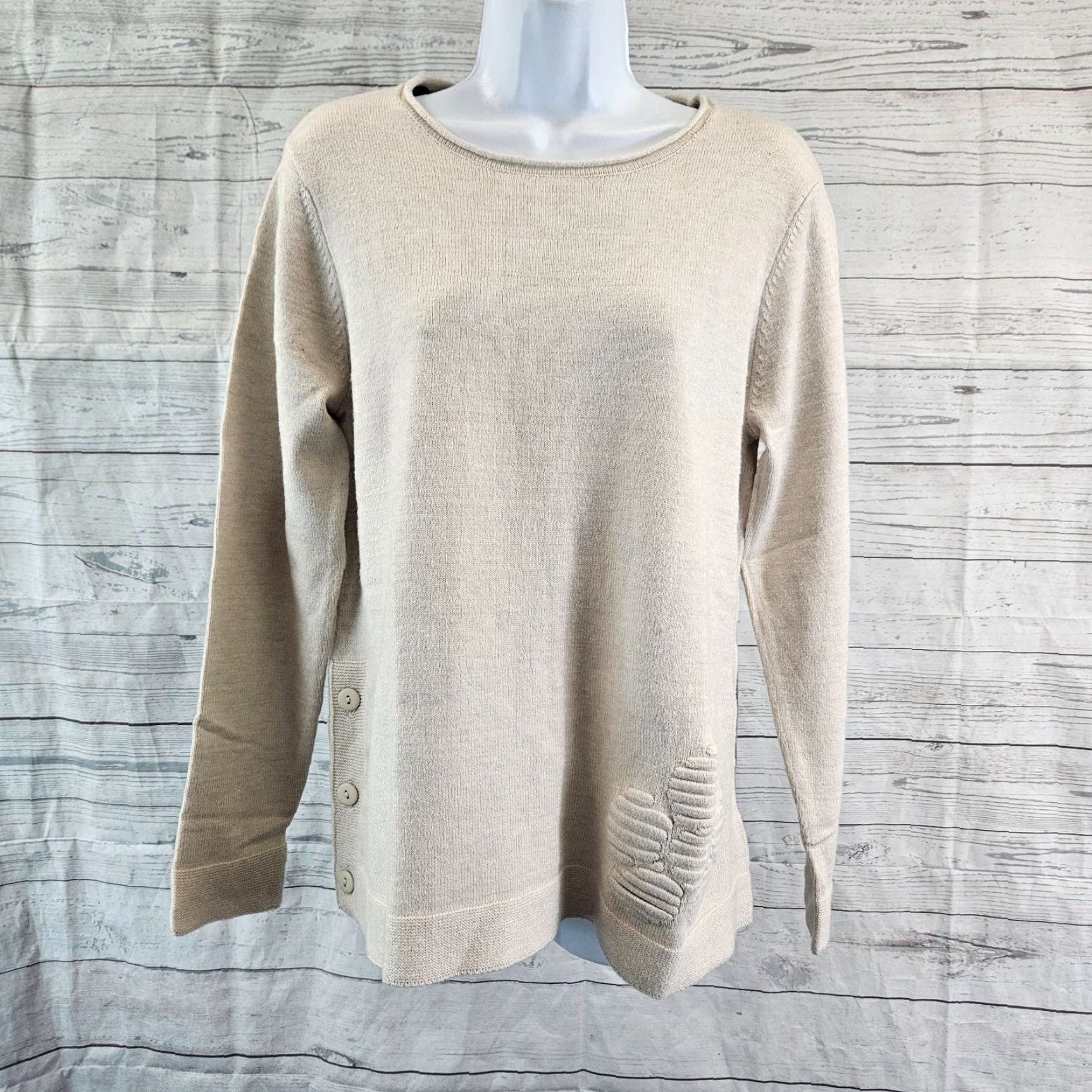 Vintage Renuar Womens Sweater On Demand L Large Beige Viscose Polyester Long Sleeve Pullover Knit Sl 25.5" 20" 24" NWT Size L / US 10 / IT 46 - 2 Thumbnail