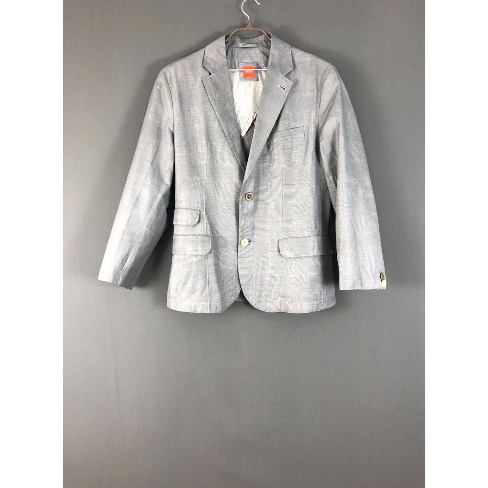 Hugo Boss HUGO BOSS 2 Piece Suit Cotton Gray Men 38R Check Jacket/Coat Two-Button Notch Single-Breasted Pants 2 Piece Casual Regular Mens Size 38R - 3 Thumbnail