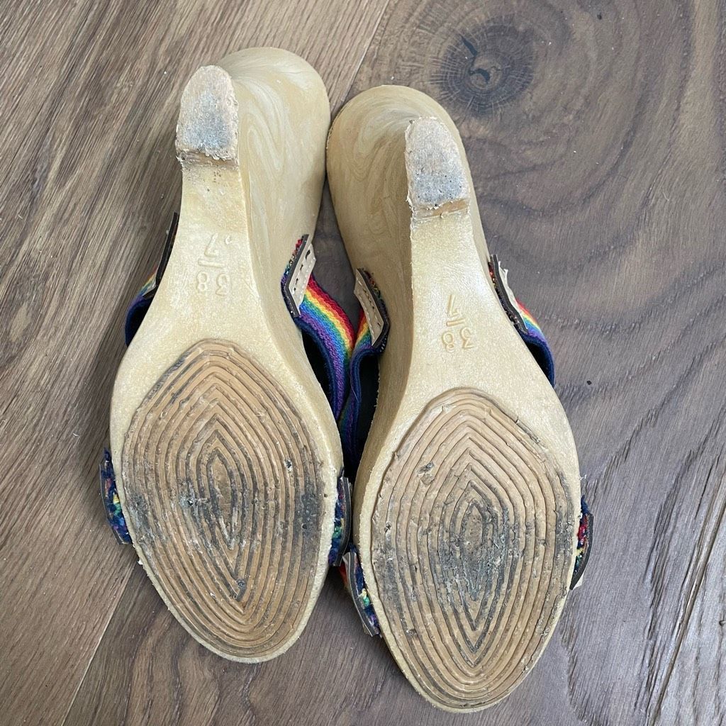 Vintage Vintage 70s 80s Rapallo Rainbow Wedge Mules Heels 7 38 Size US 7 / IT 37 - 8 Thumbnail