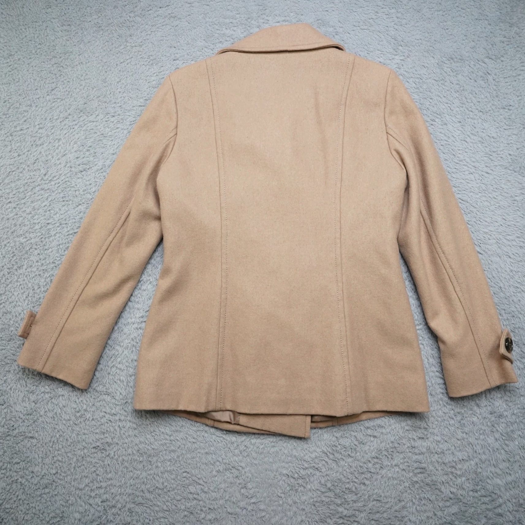 Vintage Wool Pea Coat Womens L Tan M. Julian Button Excellent Size L / US 10 / IT 46 - 3 Thumbnail