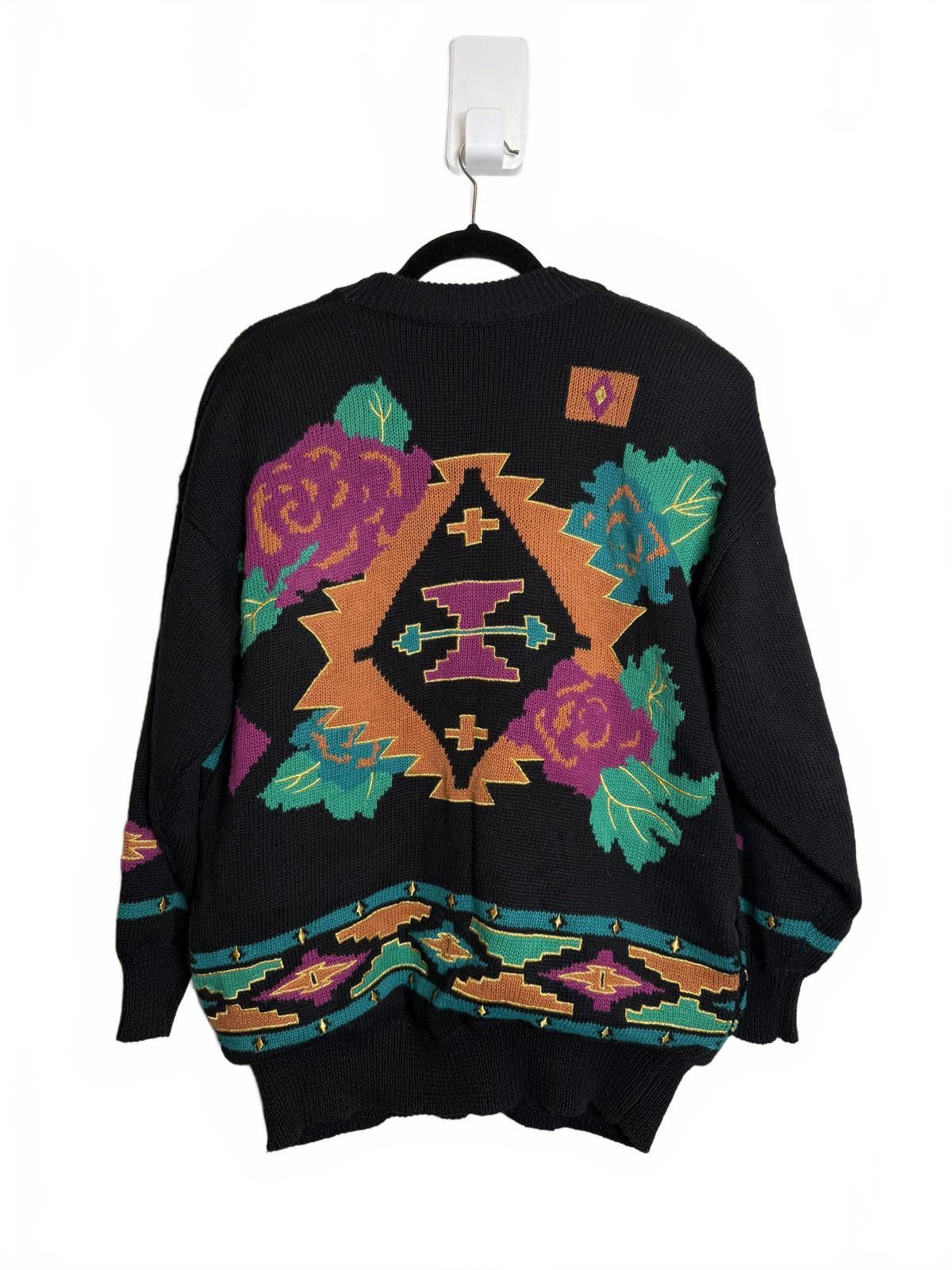 Unknown London Vintage Aztec Tribal Print Oversize Black Cardigan Size S / US 4 / IT 40 - 6 Thumbnail