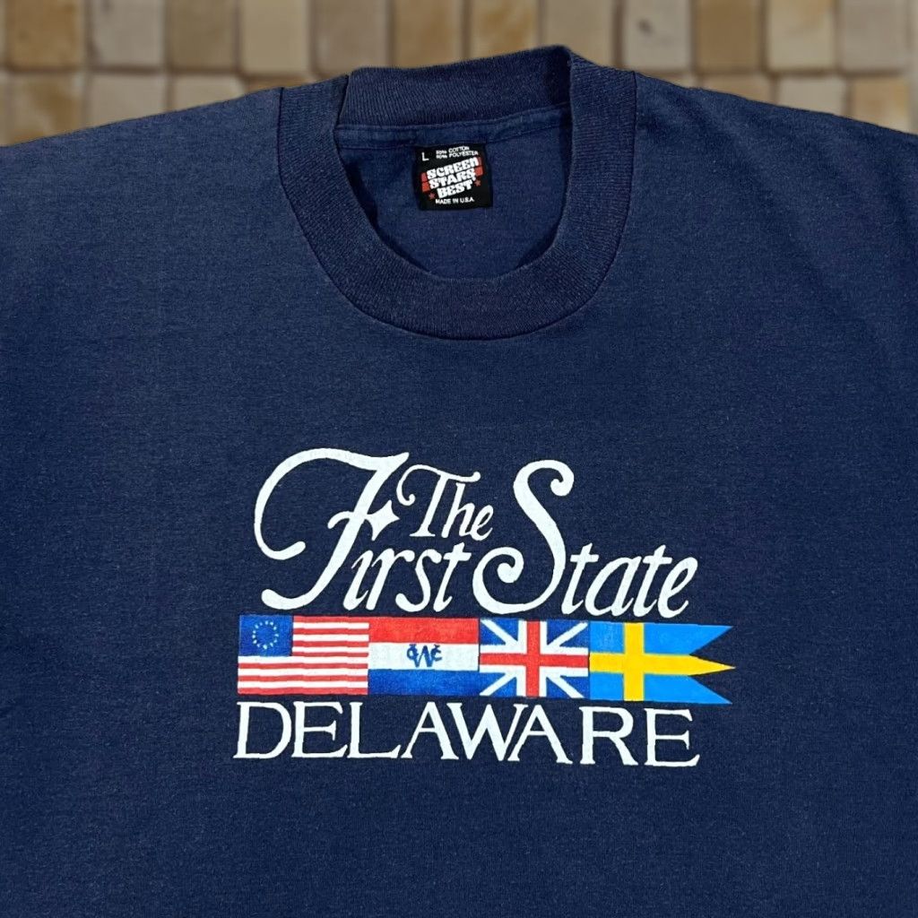 Vintage VINTAGE Screen Stars THE FIRST STATE "Delaware" Single Stitch T-Shirt M Navy 90s Graphic Souvenir Mens Medium Size US M / EU 48-50 / 2 - 1 Thumbnail