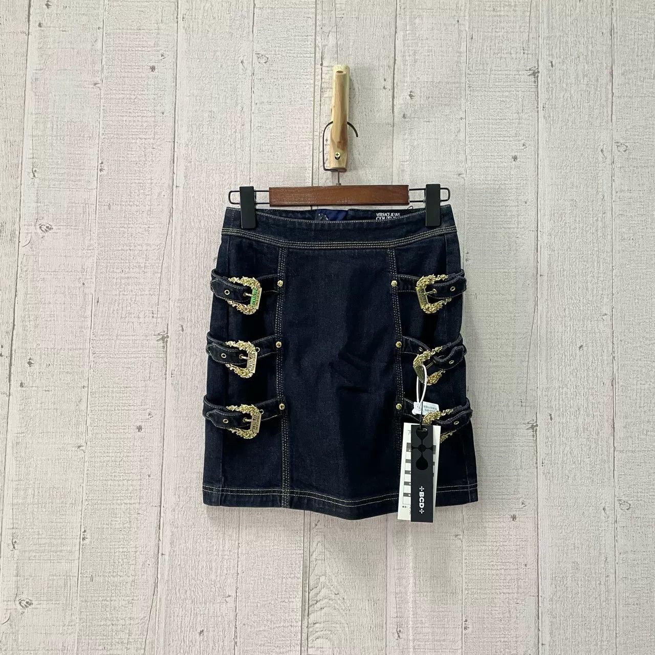 Versace VERSACE Strappy Denim Mini Skirt Size 38" / US 16 / IT 52 - 1 Thumbnail