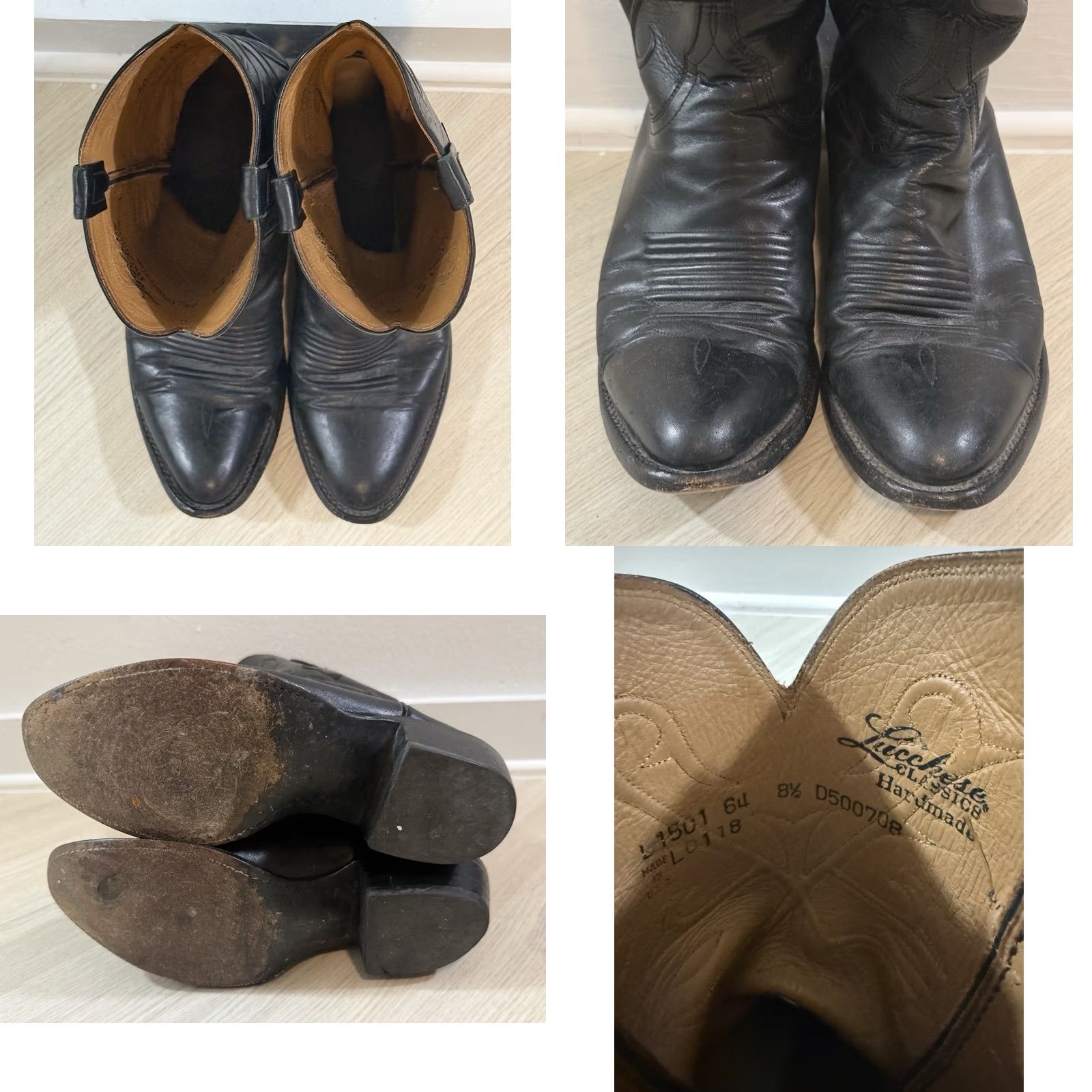 Roper VINTAGE Lucchese Men’s HandMade Classics Roper Cowboy Boots Size 8.5 Leather Mid-Calf USA 90s Western L1501 Mens Size US 9 / EU 42 - 8 Thumbnail
