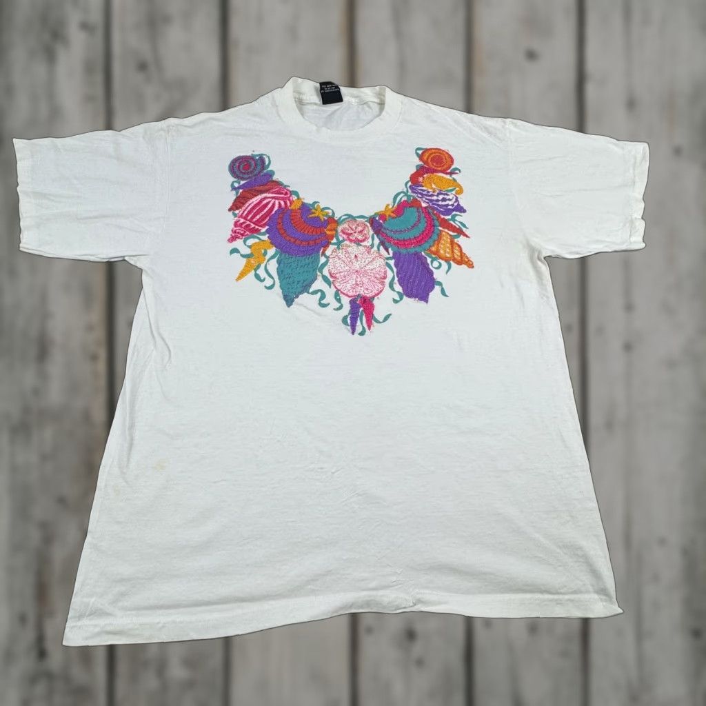 Panama Jack VINTAGE Panama Jack Shirt Mens XL White Seashell Glitter Graphic Made USA 90s Size US XL / EU 56 / 4 - 1 Thumbnail