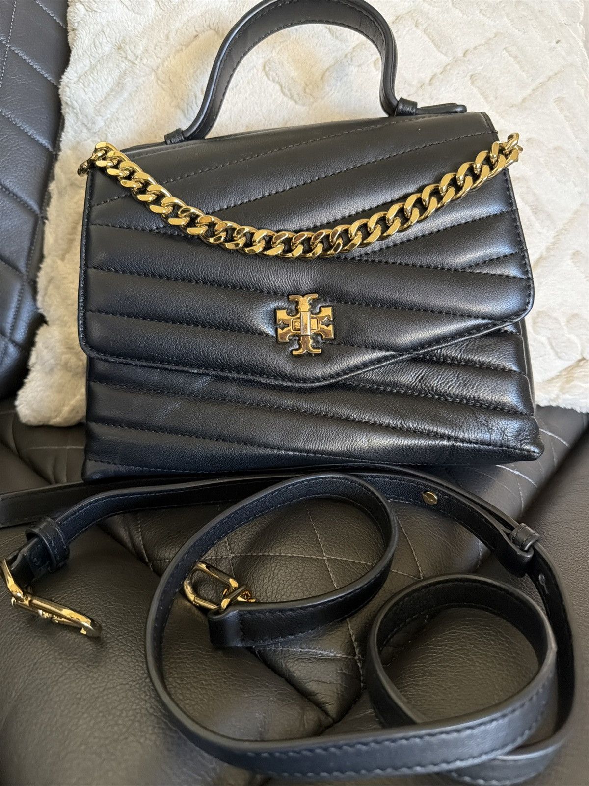 Tory Burch Tory Burch Kira Chevron Leather Top Handle Satchel 2 Way bag Size ONE SIZE - 1 Thumbnail
