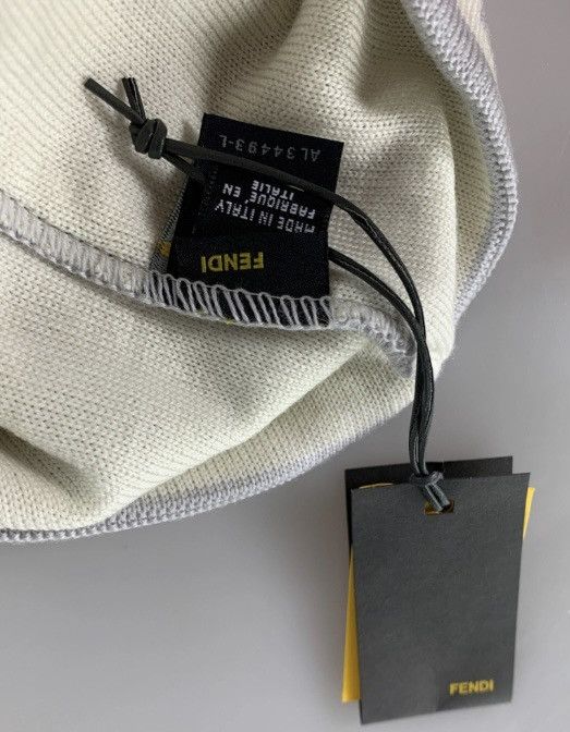 Fendi Fendi 🇮🇹 Pearl Grey Wool FF brim ribb knit Beanie unisex NEW Size ONE SIZE - 2 Thumbnail