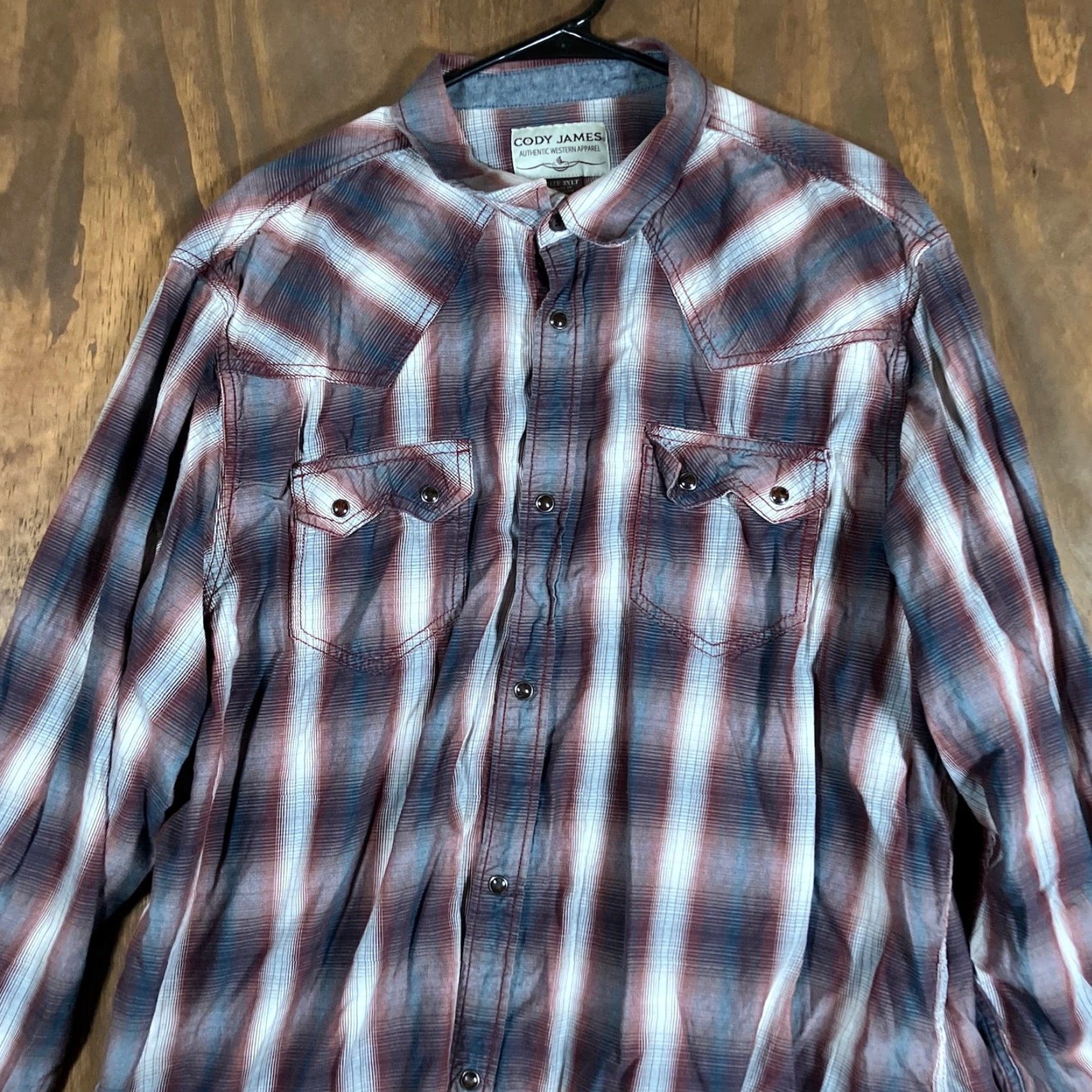 Cody James Cody James Mens Shirt Western Plaid Navy Red 3XLT Pearl Snap Button-Up Collared Long Sleeve 3XLT Casual Workwear Big & Tall Size US XXL / EU 58 / 5 - 2 Thumbnail