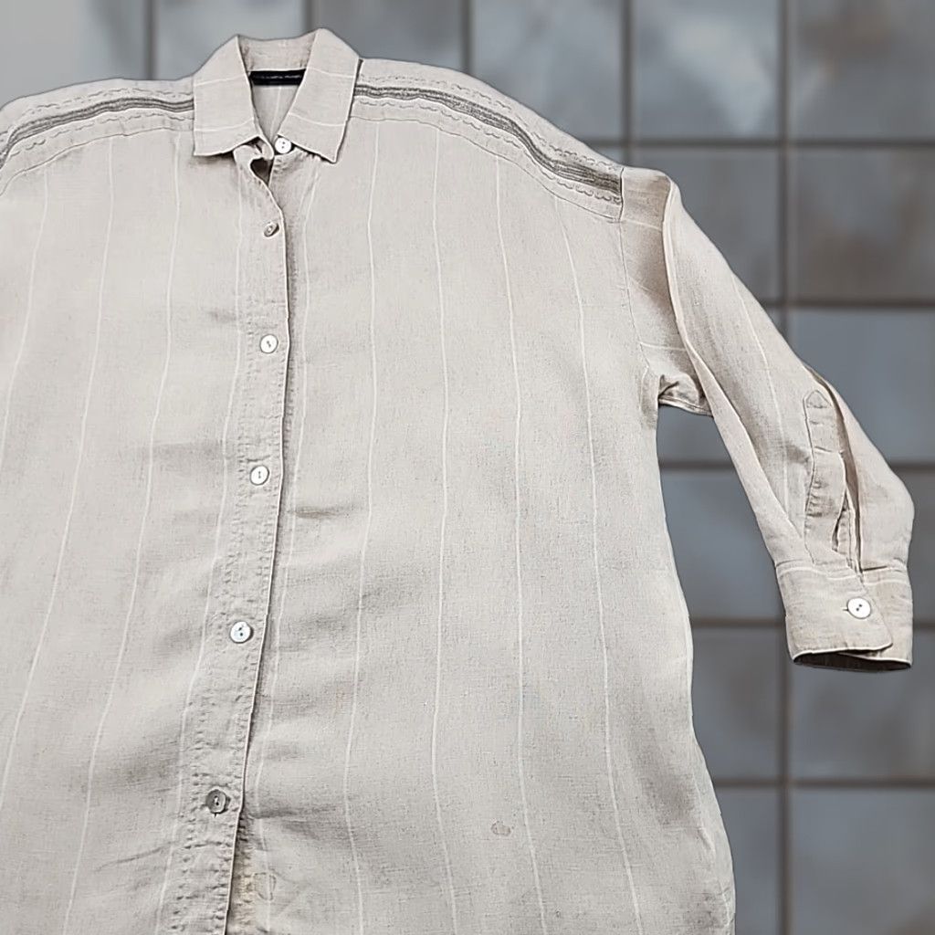 Ellen Tracy Linda Allard Ellen Tracy Blouse Jacket M 100% Linen Button Up Shoulder Pads Beige Long Sleeve Collared 18 Women Vintage: No Size XXL / US 16-18 / IT 52-54 - 1 Thumbnail