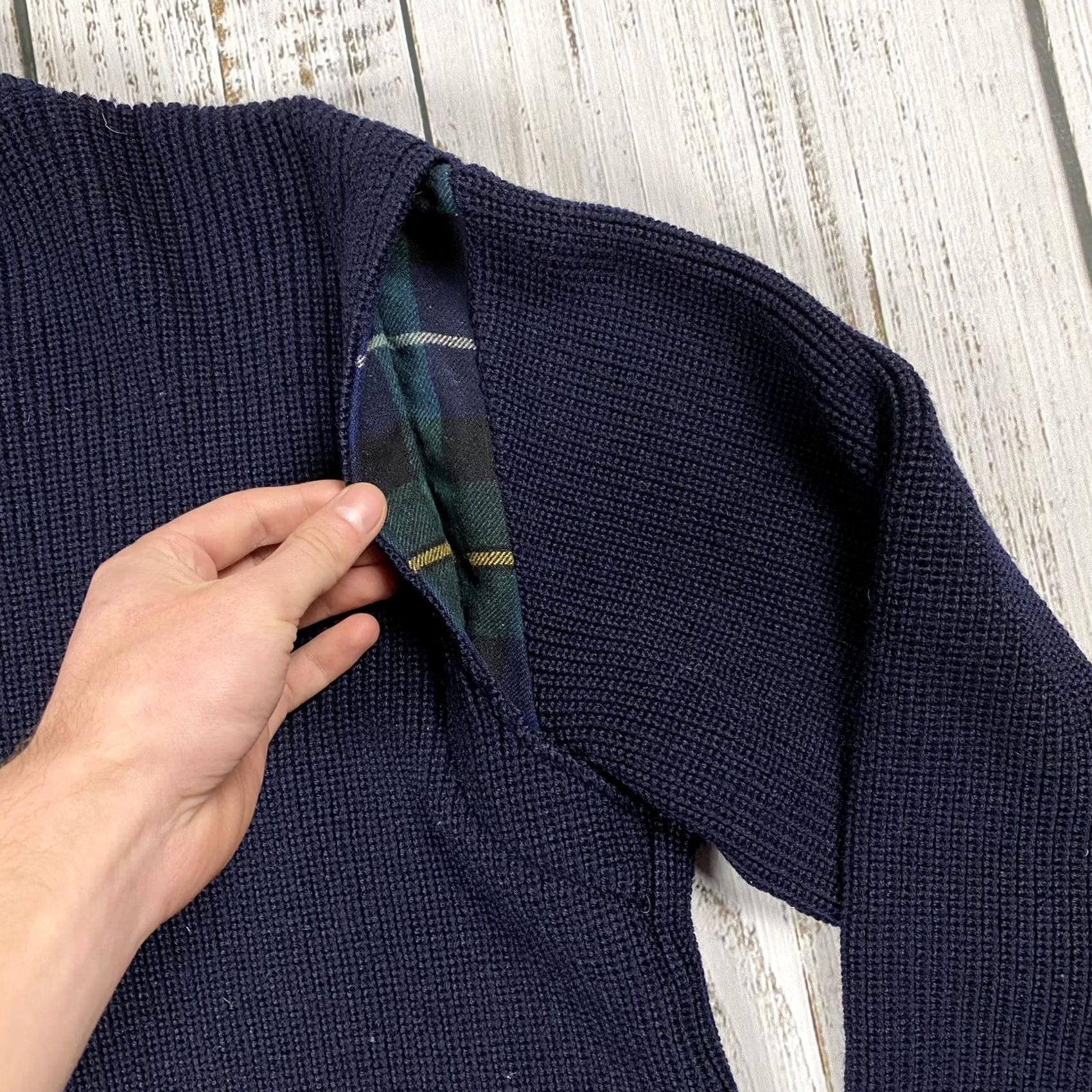 Vintage VINTAGE LANEROSSI ITALY Leather Button Cardigan Navy Blue Wool 50s 60s Marine Winglet L Mens Cardigan Size US L / EU 52-54 / 3 - 7 Thumbnail