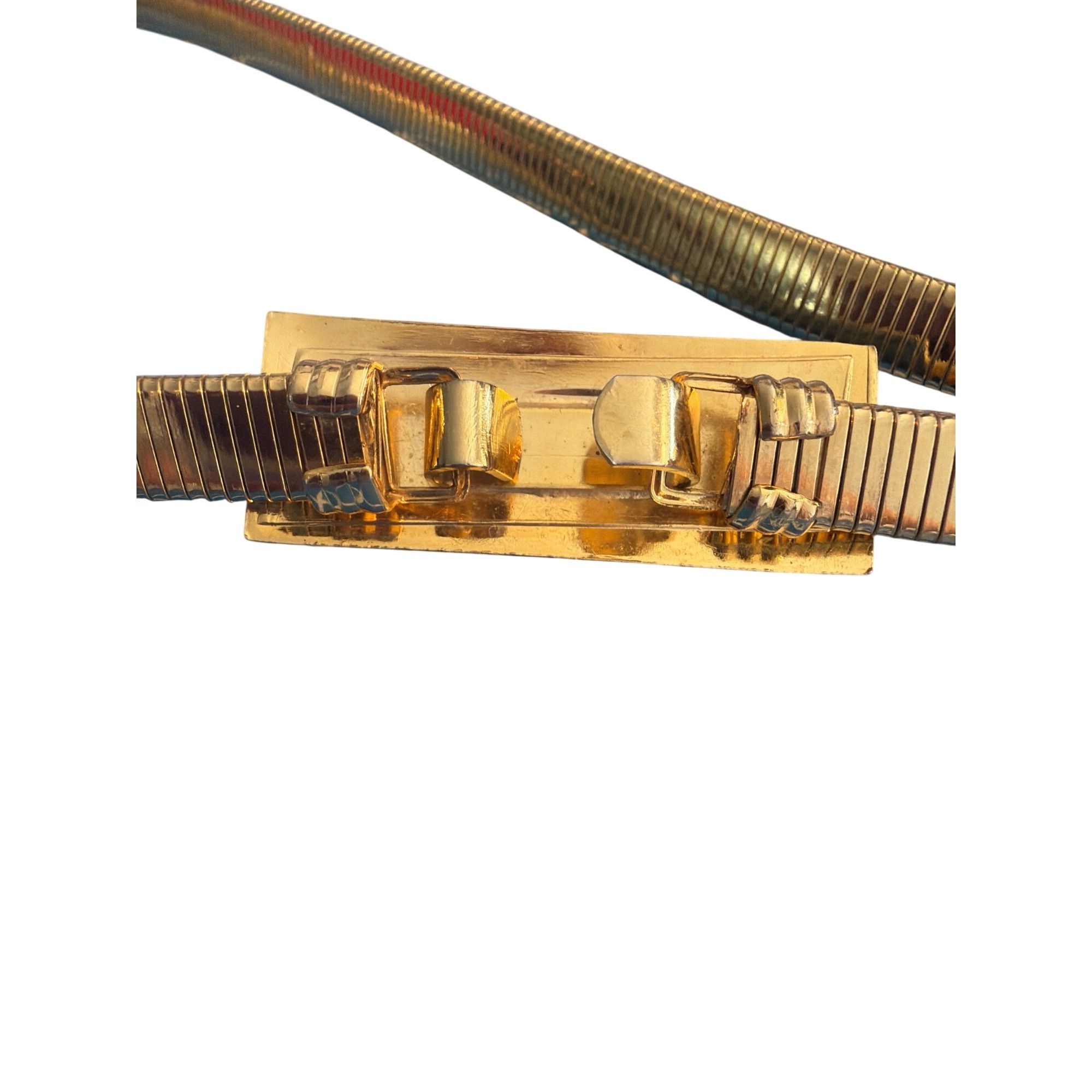 Other Vintage Gold Tone Metal Stretch Belt Rectangular Textured Bu Size ONE SIZE - 5 Thumbnail