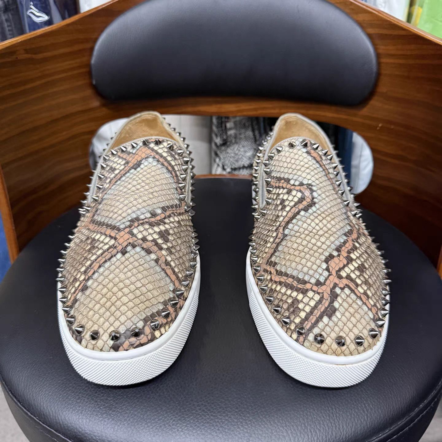 Christian Louboutin Christian Louboutin Snakeskin Studded Slip-On K15 Size US 11.5 / EU 44-45 - 2 Thumbnail