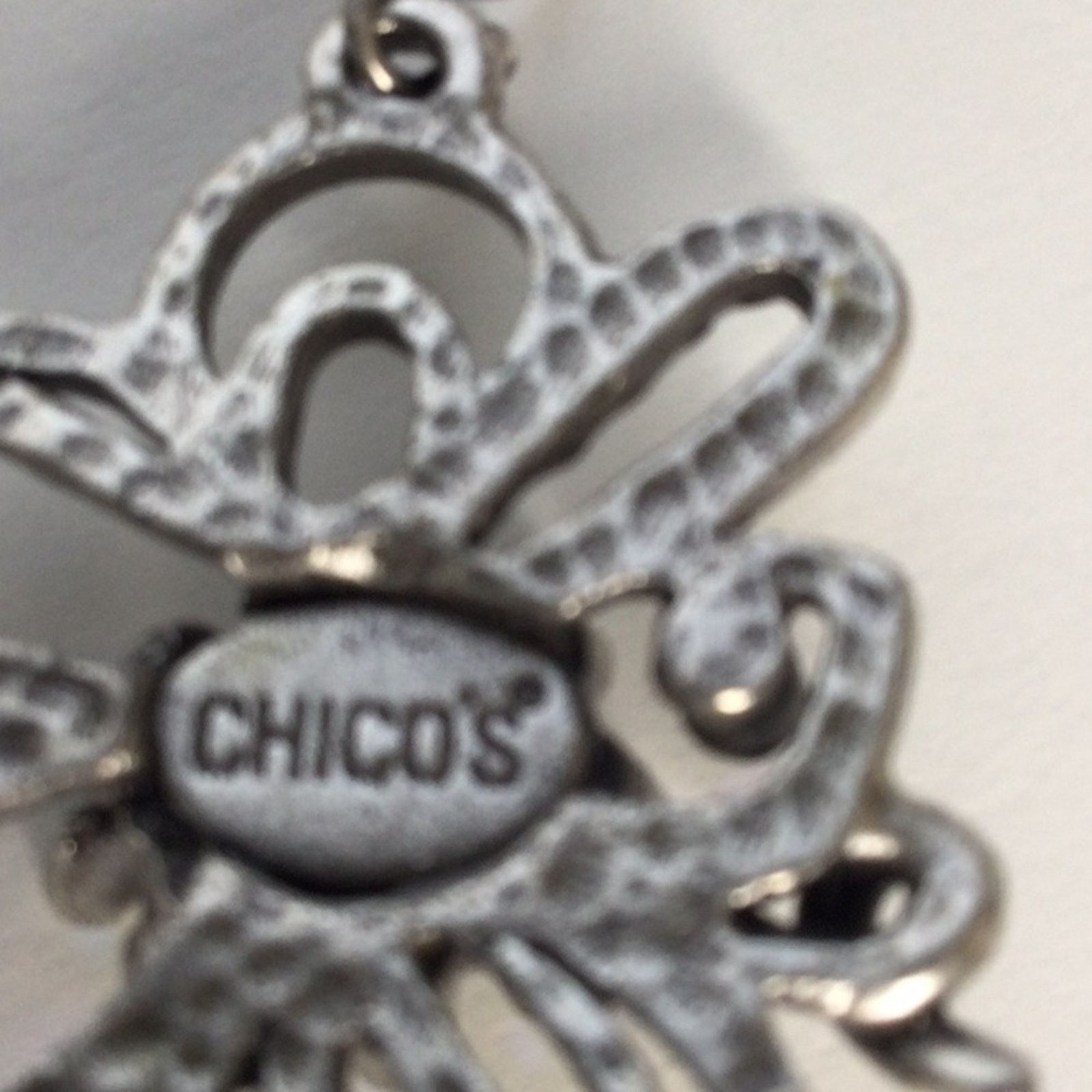 Chicos Chico's Silver & Rhinestone Floral Dangle Drop Earrings Size ONE SIZE - 11 Thumbnail
