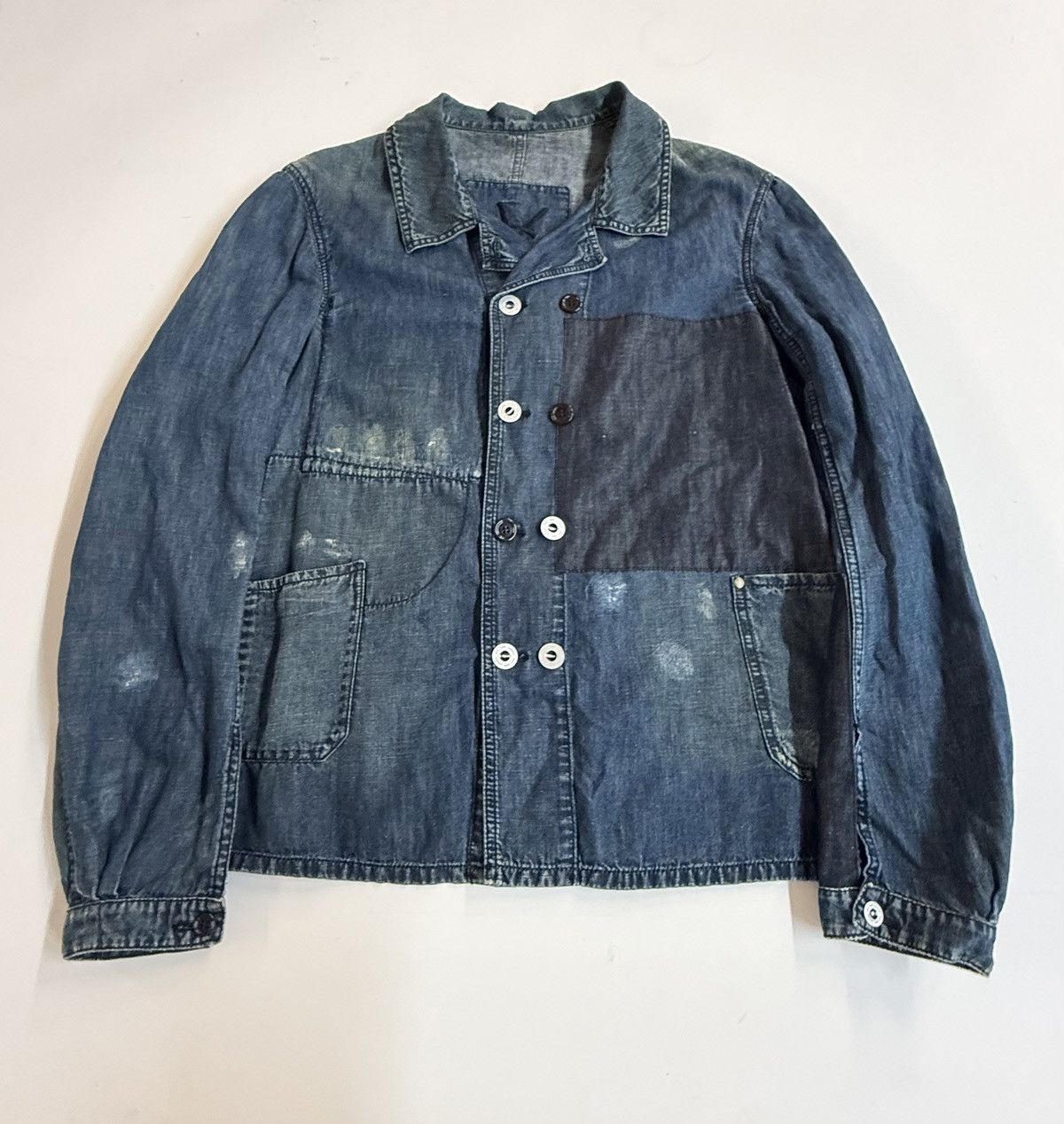 Yves Saint Laurent YSL SS2007 Cotton-Linen Denim Patchwork Chore Jacket - IT 54 Size US L / EU 52-54 / 3 - 16 Thumbnail