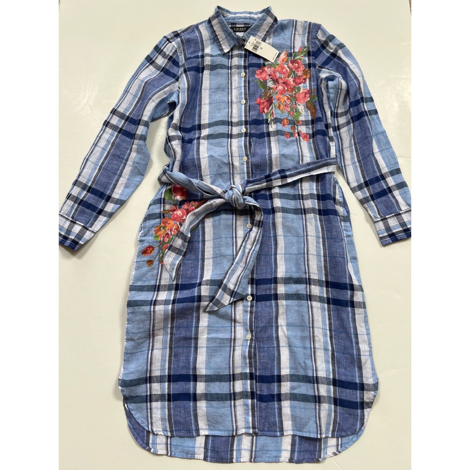 Lauren Ralph Lauren Ralph Lauren Floral & Plaid Linen Shirtdress Women's Size 12 Size XL / US 12-14 / IT 48-50 - 9 Thumbnail