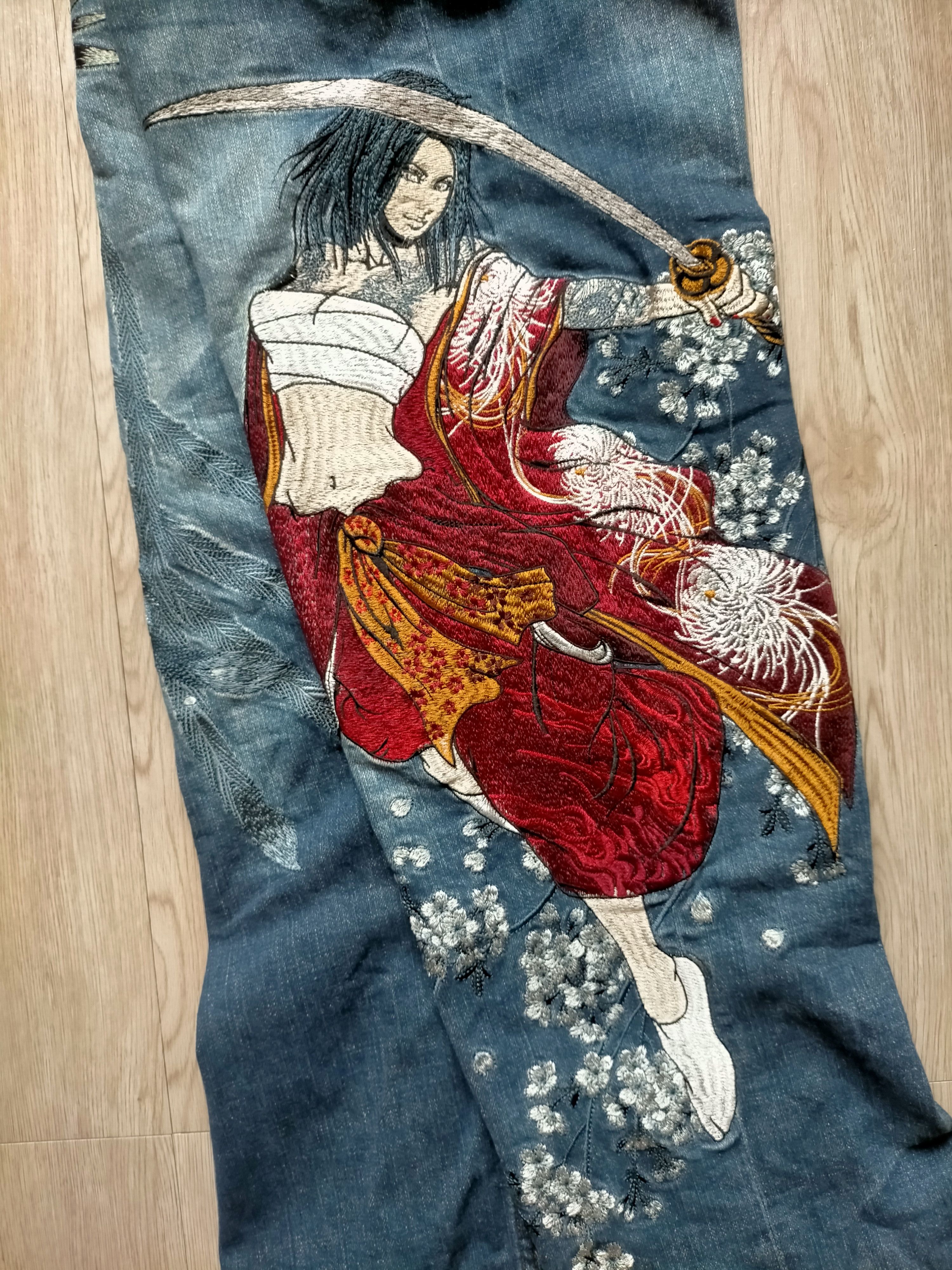 Karakuri Tamashii 🔥Rare🔥Divine Retribution Embroidered Blue Jeans Size US 32 / EU 48 - 17 Thumbnail