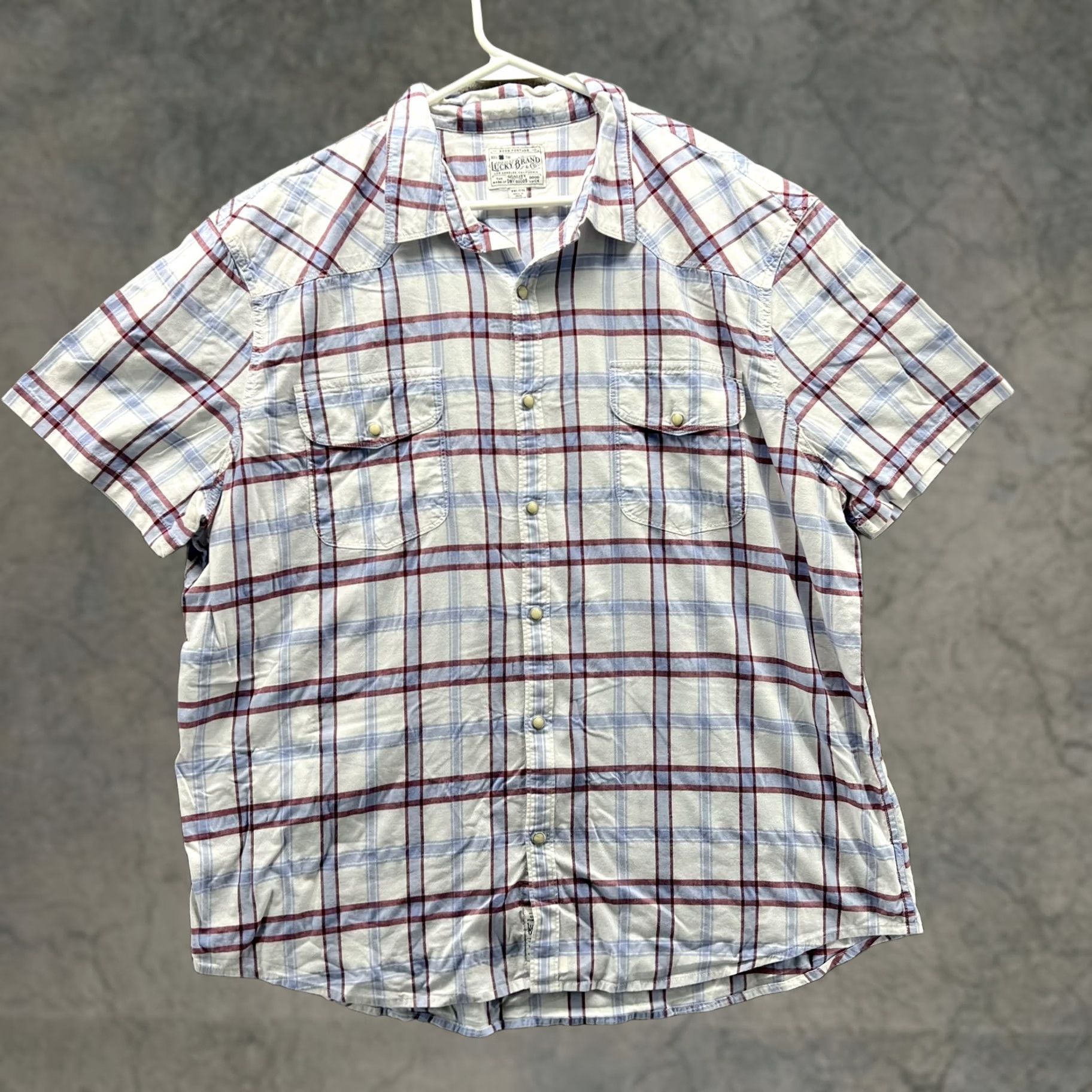 Lucky Brand Lucky Brand Shirt Mens 2XL White Plaid Short Sleeve Button Front Casual Woven Size US XXL / EU 58 / 5 - 1 Thumbnail