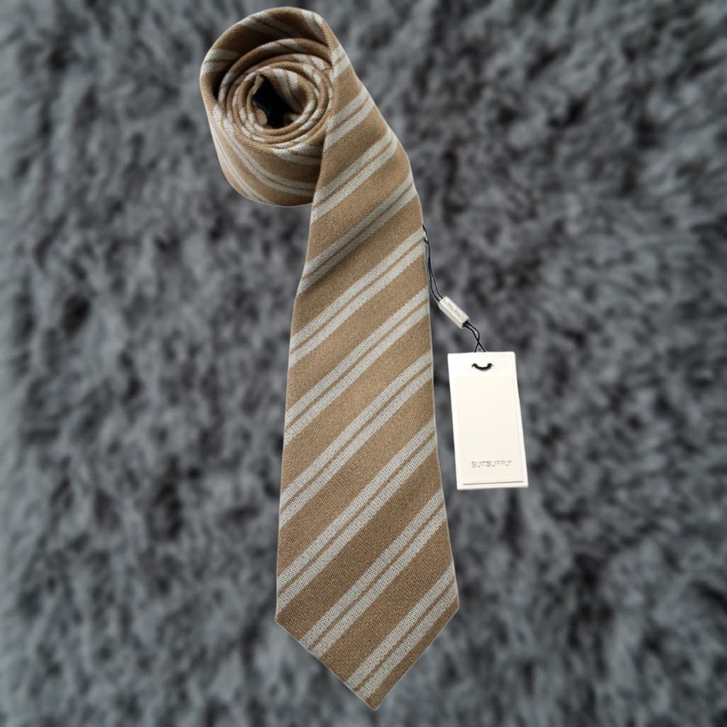 Suitsupply Suitsupply Tie Men's 150 X 8 CM Wool & Silk Striped Pointed Tied Brown White Tie Men Formal Business Multicoloured Patterned Classic Weekday Mens Size ONE SIZE - 1 Thumbnail