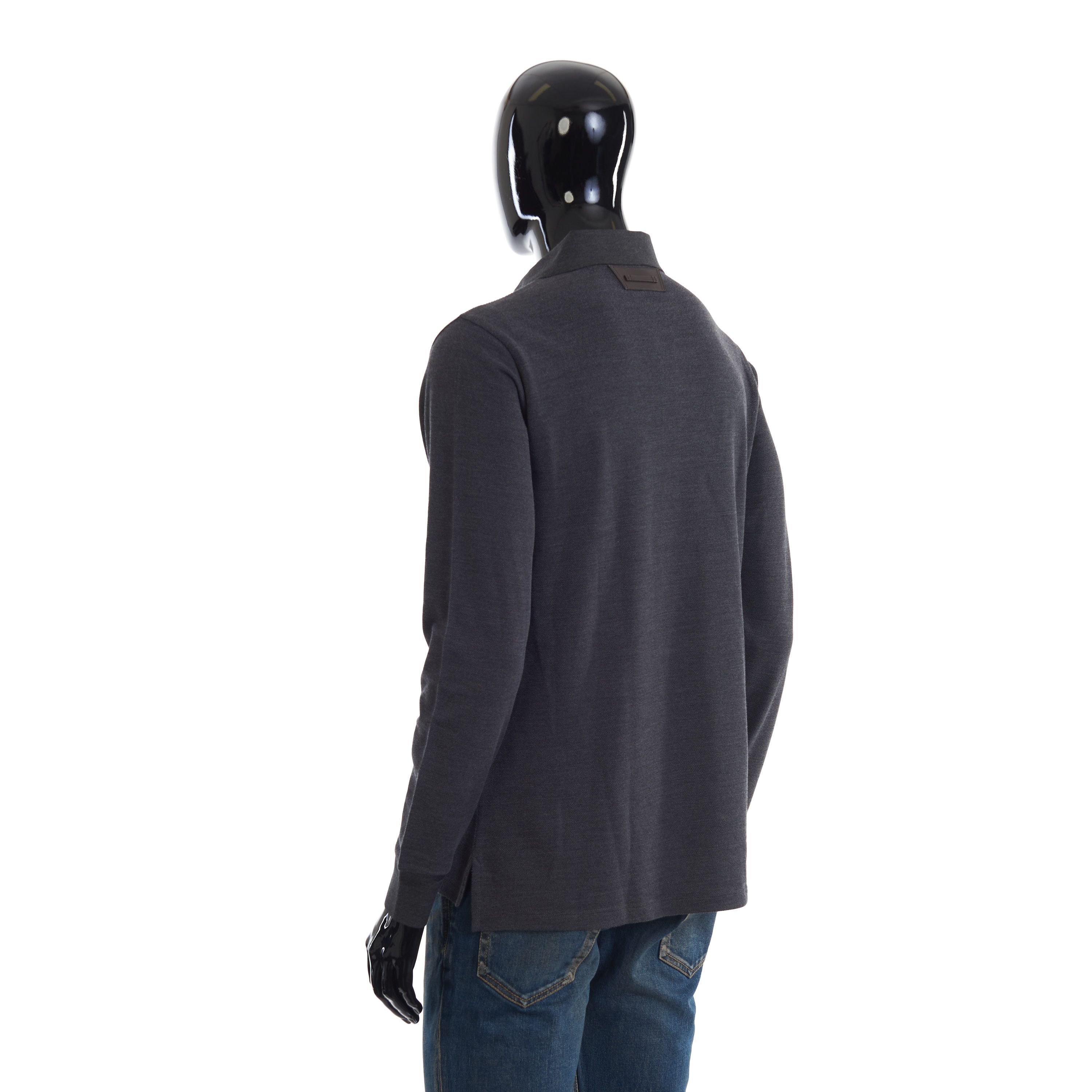 Berluti Longsleeve Polo With Leather Detail, Mulberry Silk & Wool Size US M / EU 48-50 / 2 - 5 Thumbnail