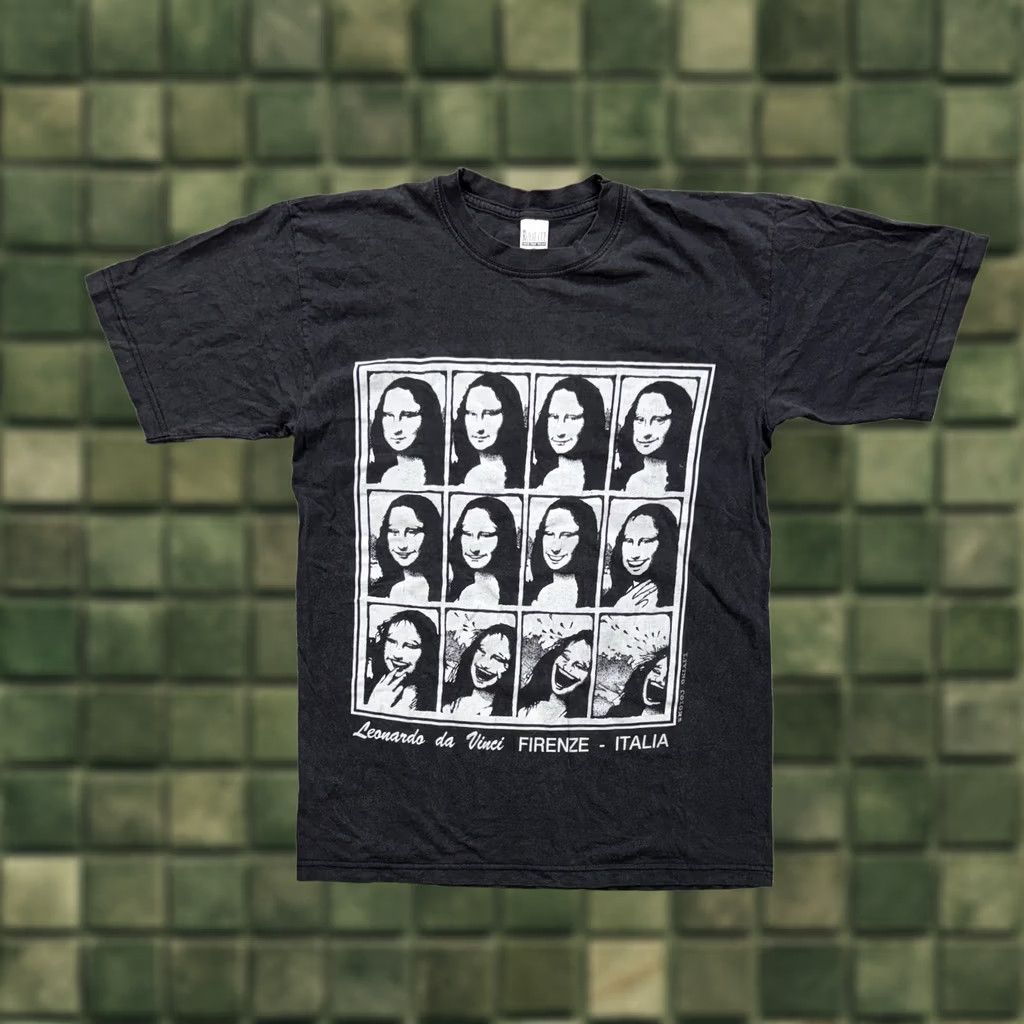 Vintage Mona Lisa Laughing Funny 12 Faces Leonardo Da Vinci Black T-Shirt Size M Size US M / EU 48-50 / 2 - 1 Thumbnail