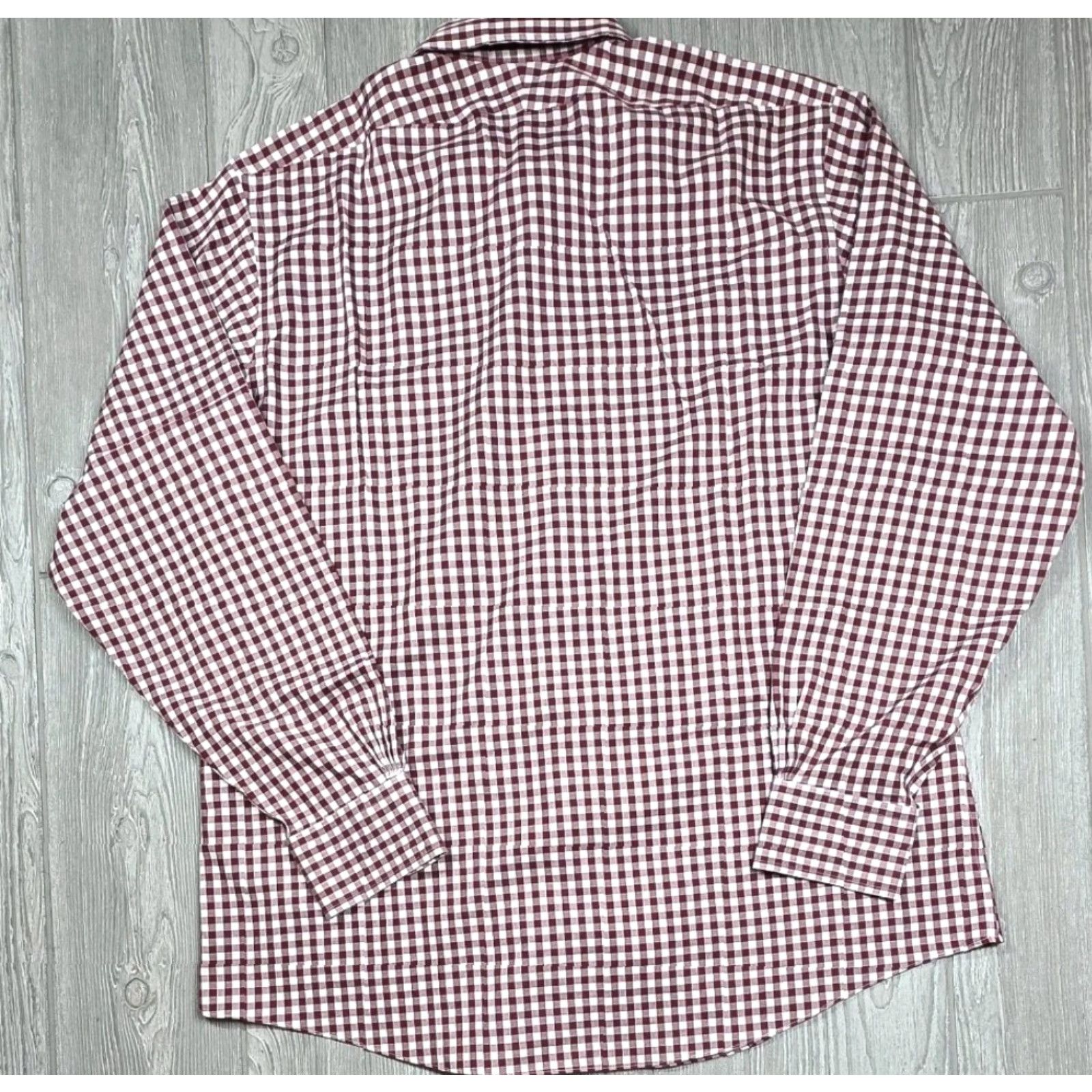 Brooks Brothers Brooks Brothers Dress Shirt Maroon White Long Sleeve - 17-36 Gingham Men Regular Button Up Shirt Size 46R - 7 Thumbnail