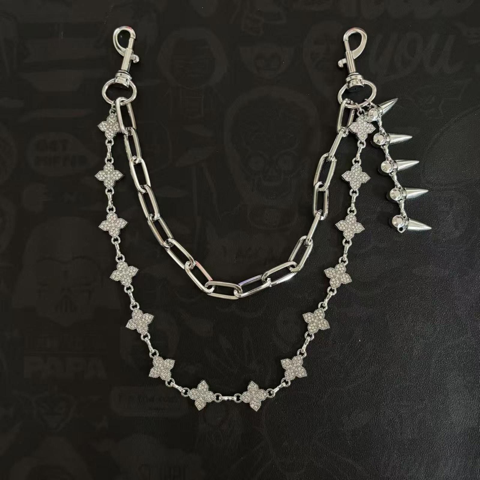 Jewelry Silver Chain Punk Spike Wallet Chain, Double Layer Size ONE SIZE - 3 Thumbnail